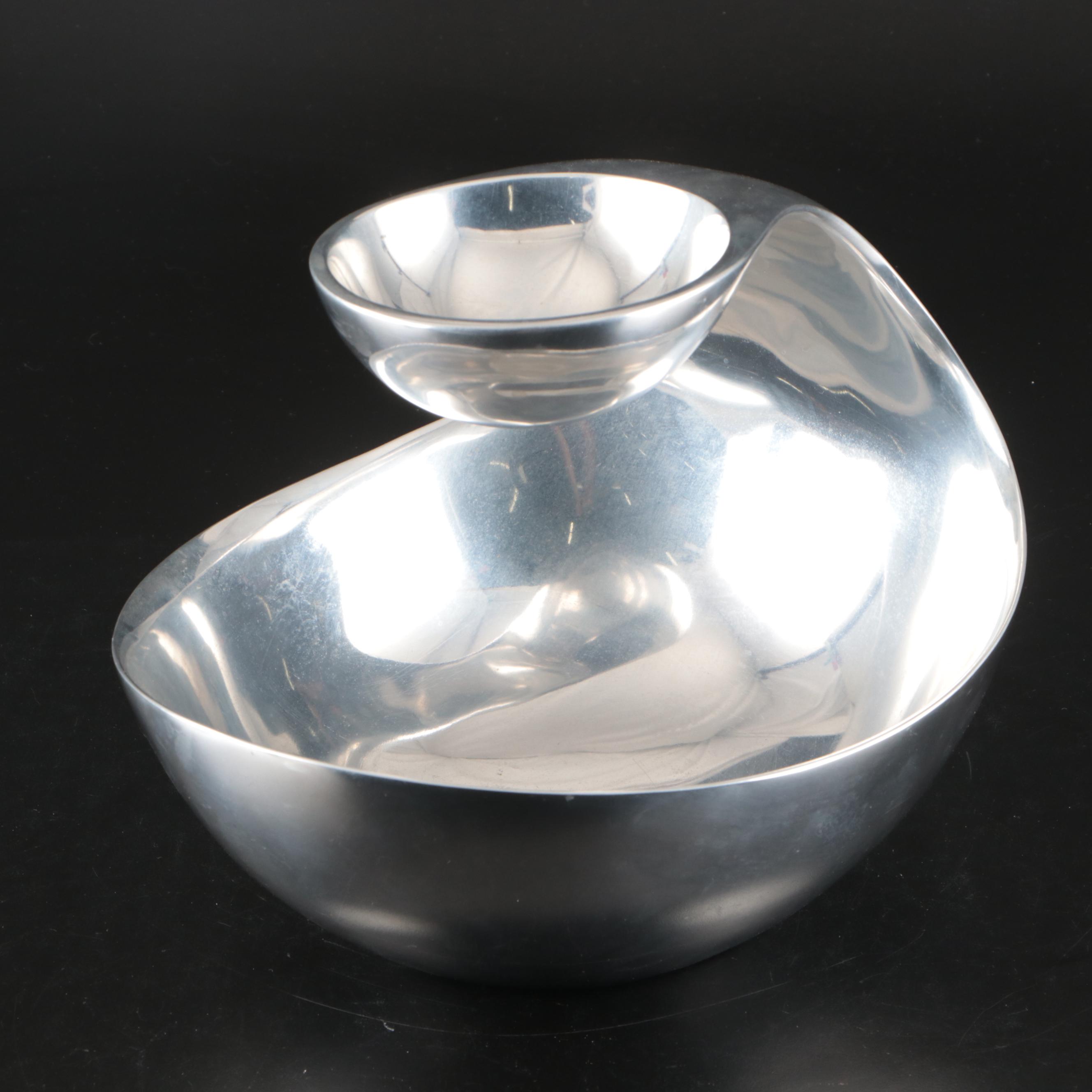 Nambé "Scoop" Chip and Dip Bowl and Ice Bucket with Wooden Lid