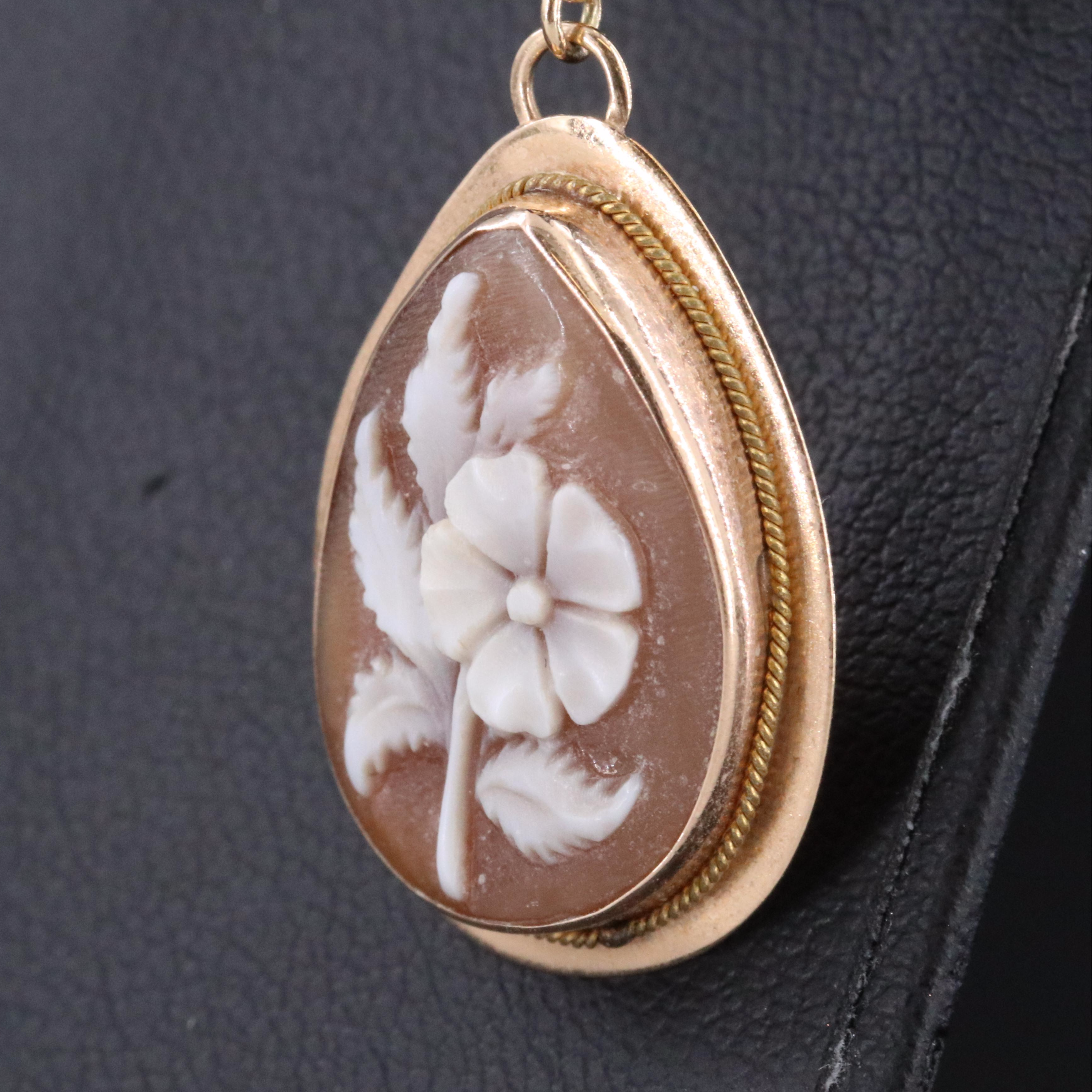 14K and 10K Shell Cameo Pendulum Earrings