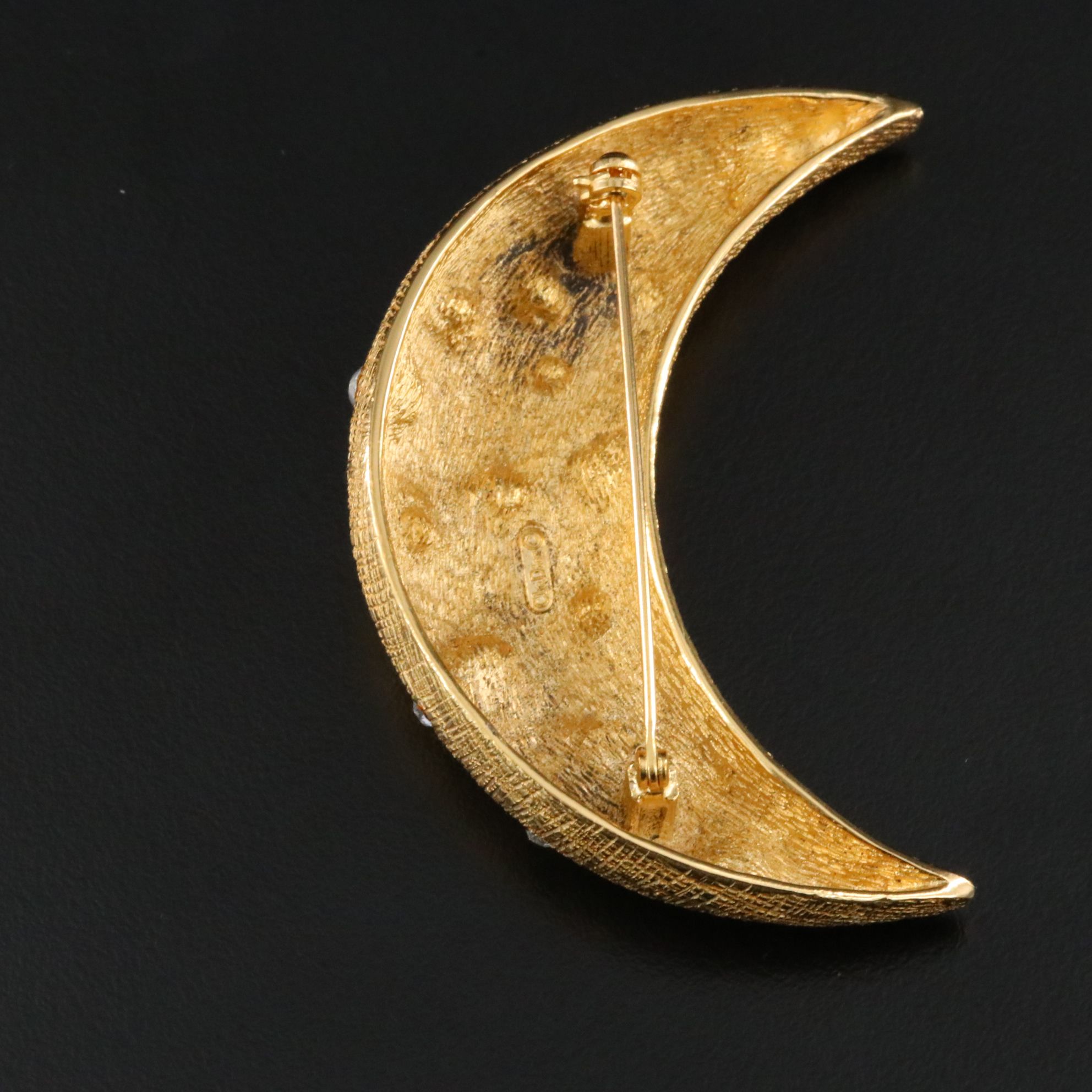 Christian Dior Crystal Crescent Moon Brooch