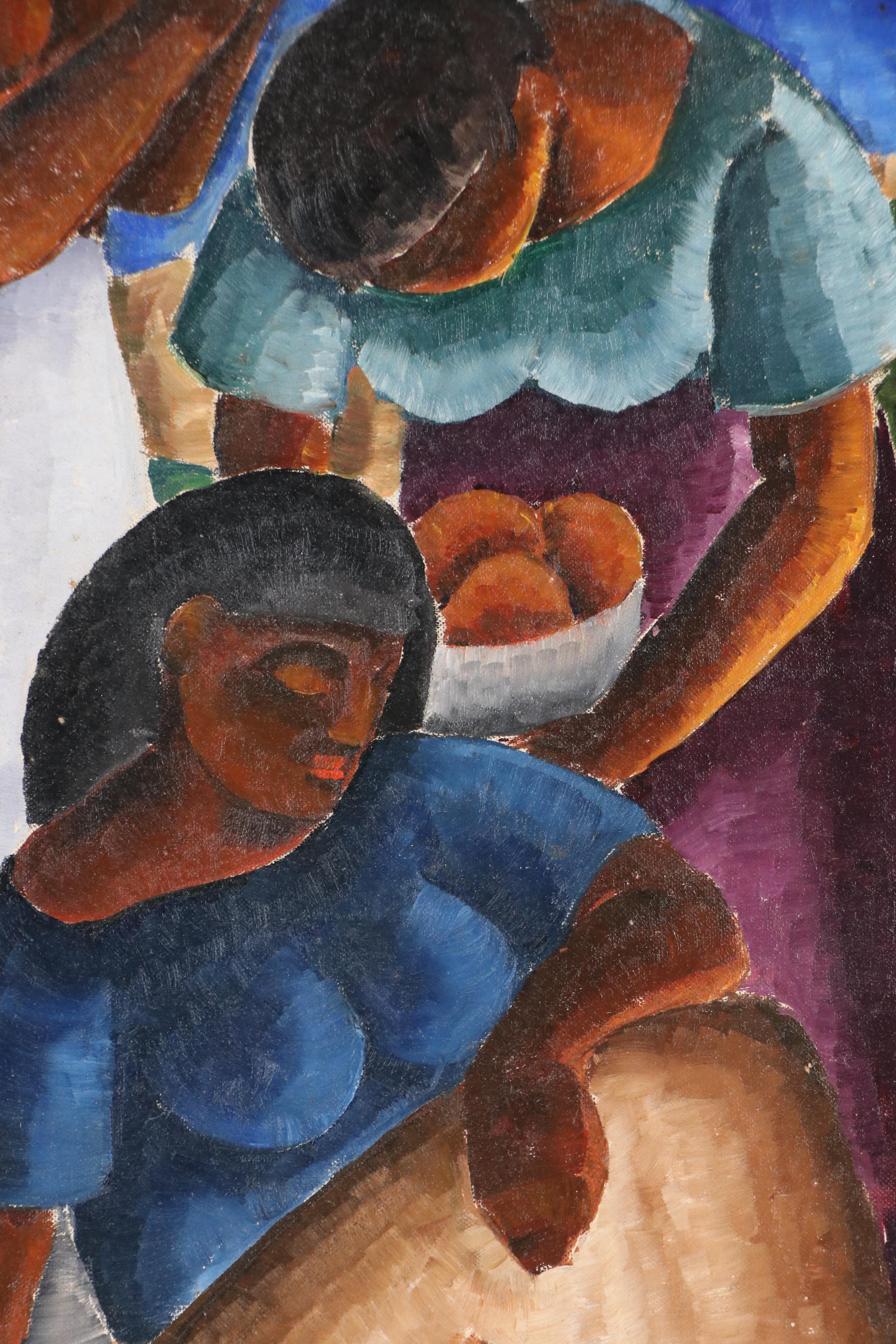 Mexican School Oil Painting of Three Women Near Coast