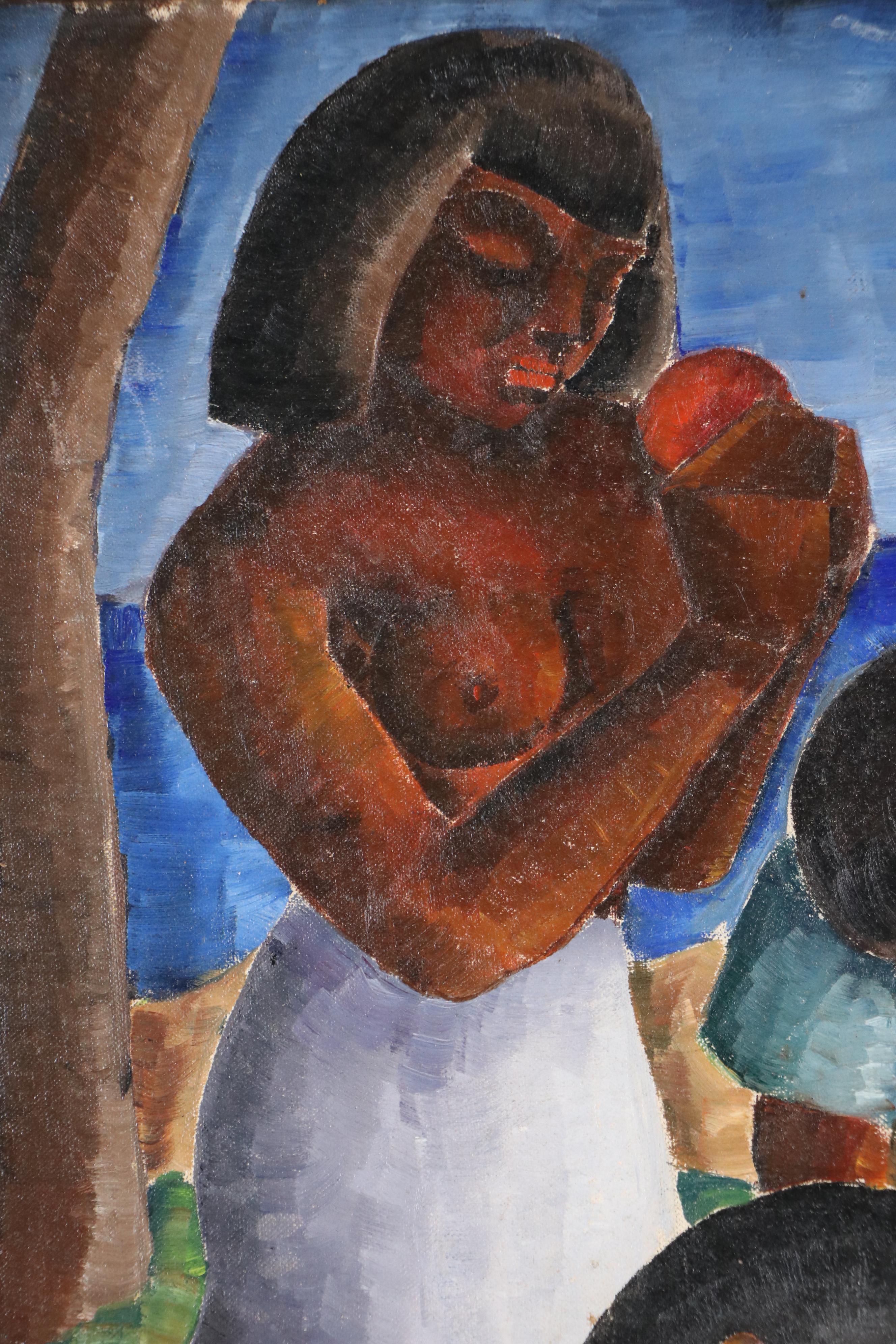 Mexican School Oil Painting of Three Women Near Coast