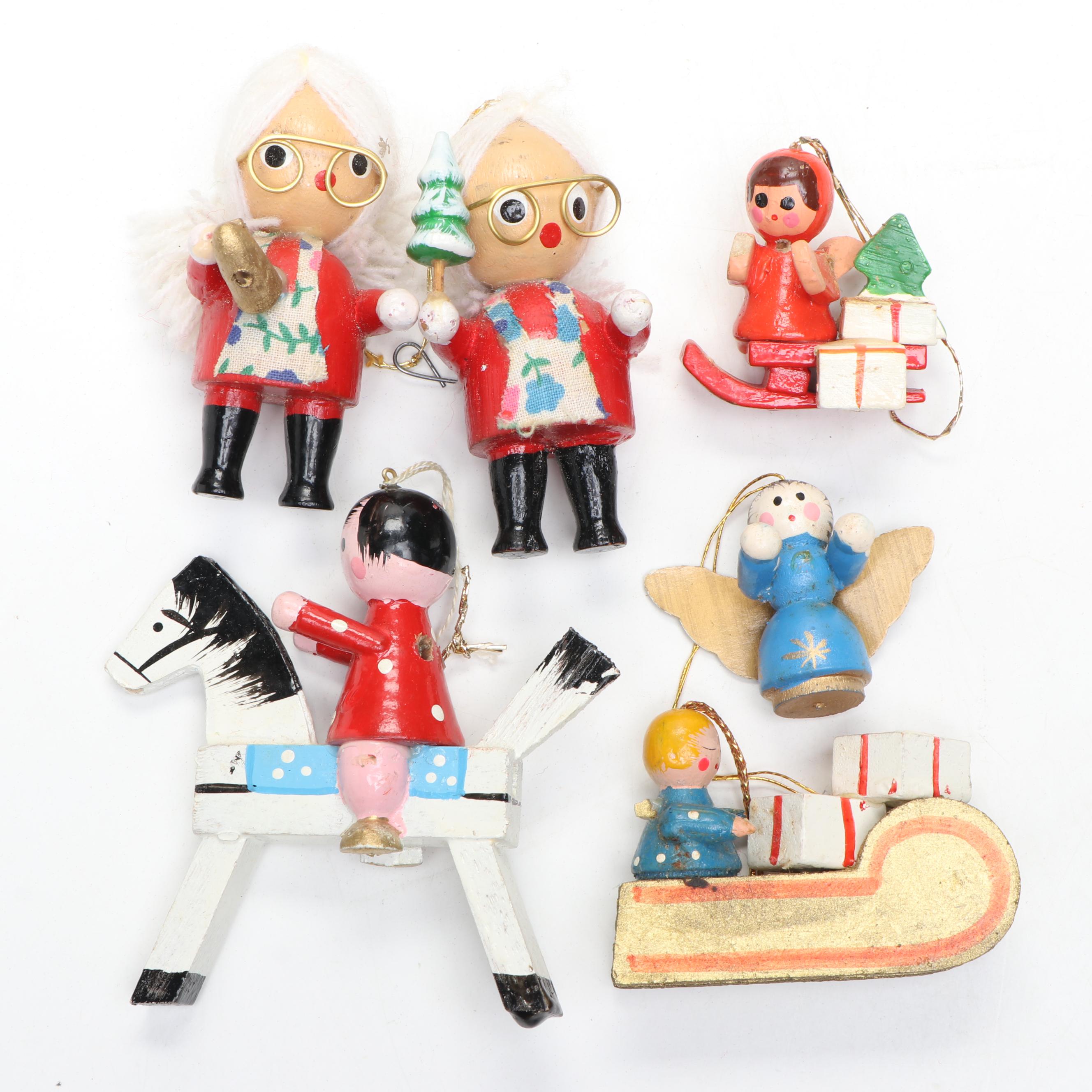 Inarco and More Wooden and Corn Husk Christmas Tree Ornaments