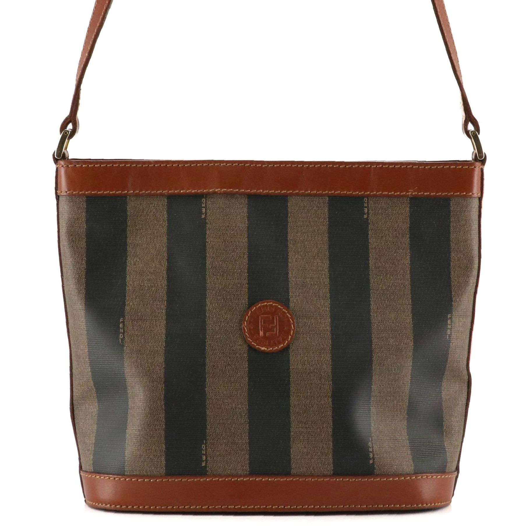 Fendi Crossbody Bag in Pequin Striped Canvas and Brown Leather Trim