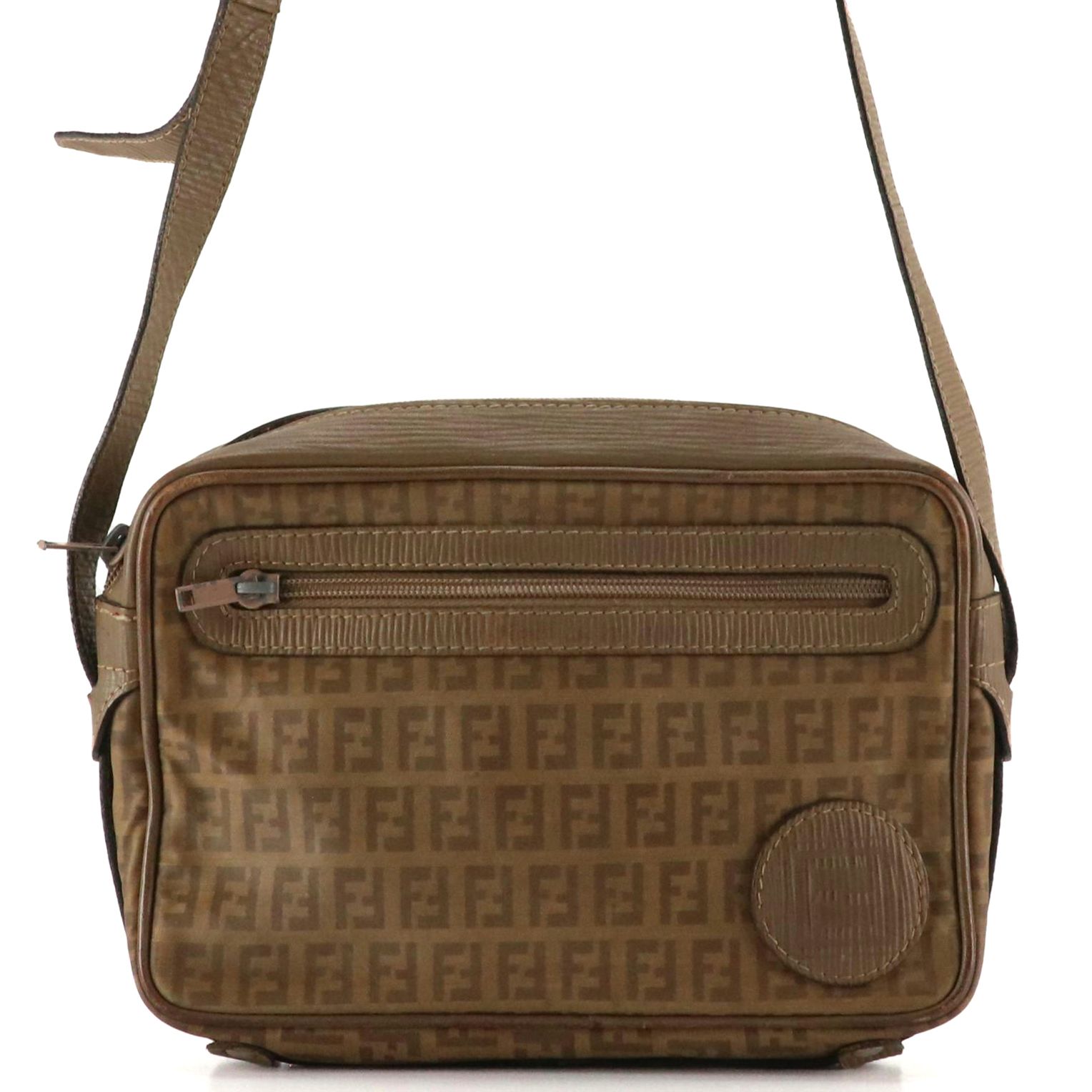 Fendi Crossbody Bag in Zucchino Coated Canvas and Textured Leather
