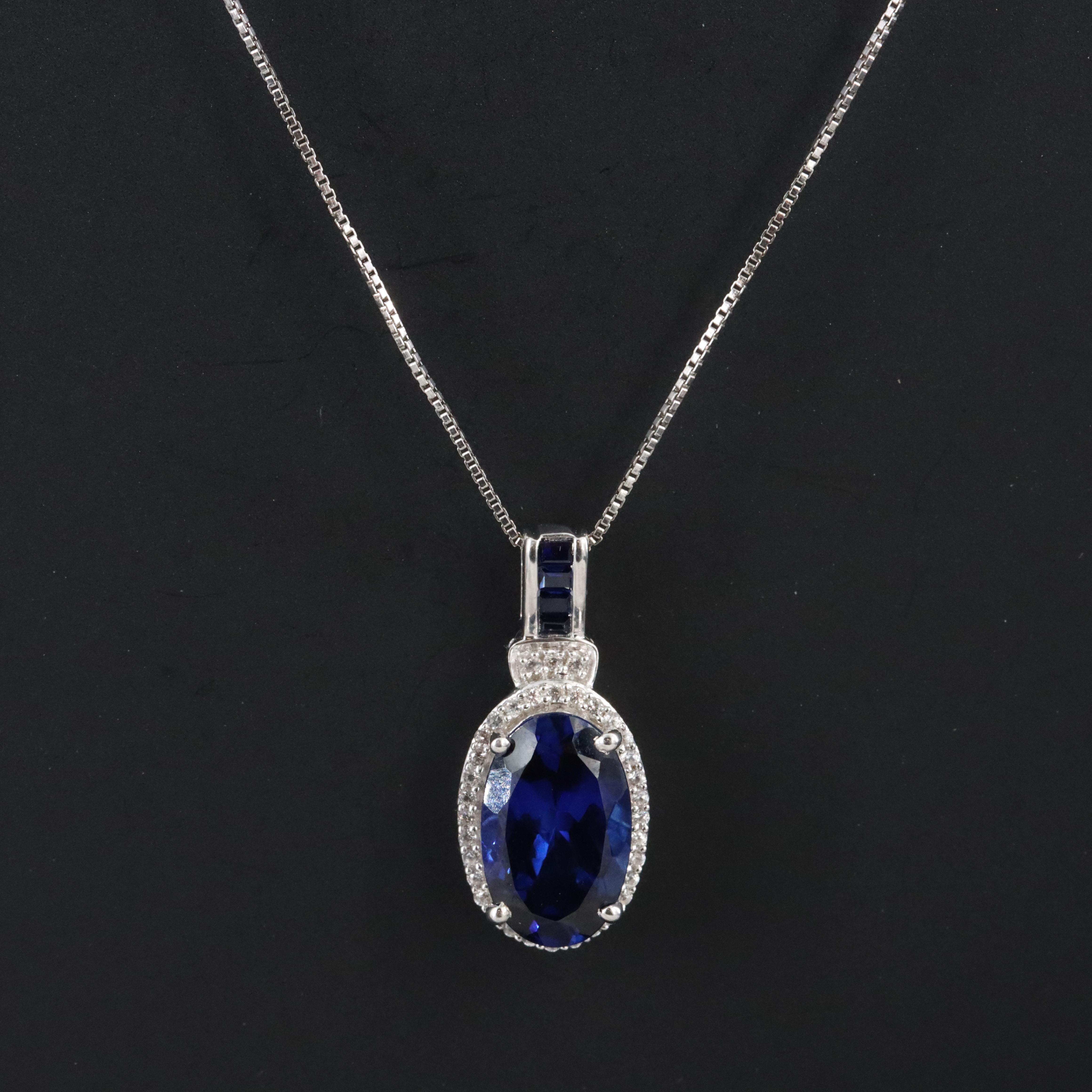 Sterling Blue and White Sapphire Pendant Necklace