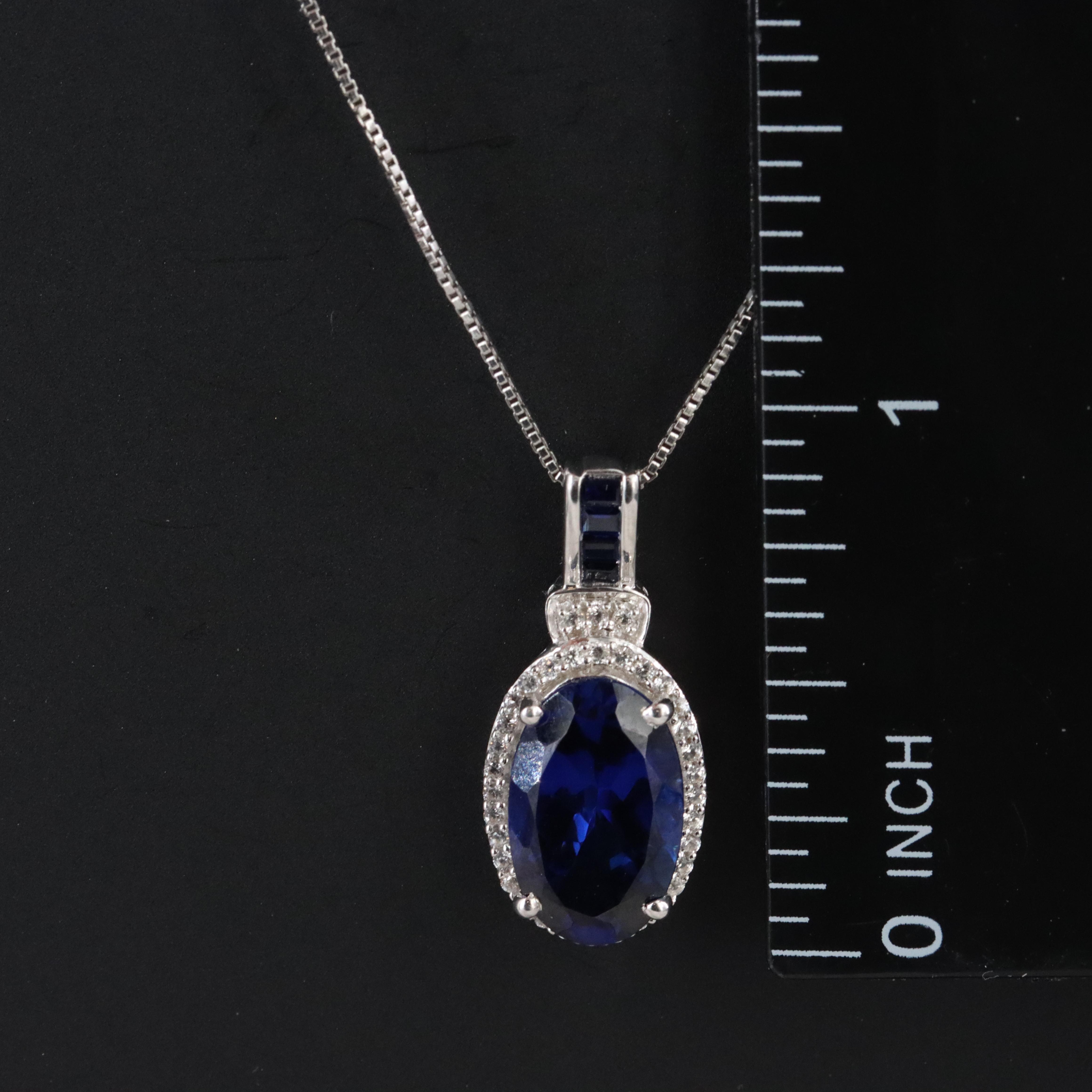 Sterling Blue and White Sapphire Pendant Necklace