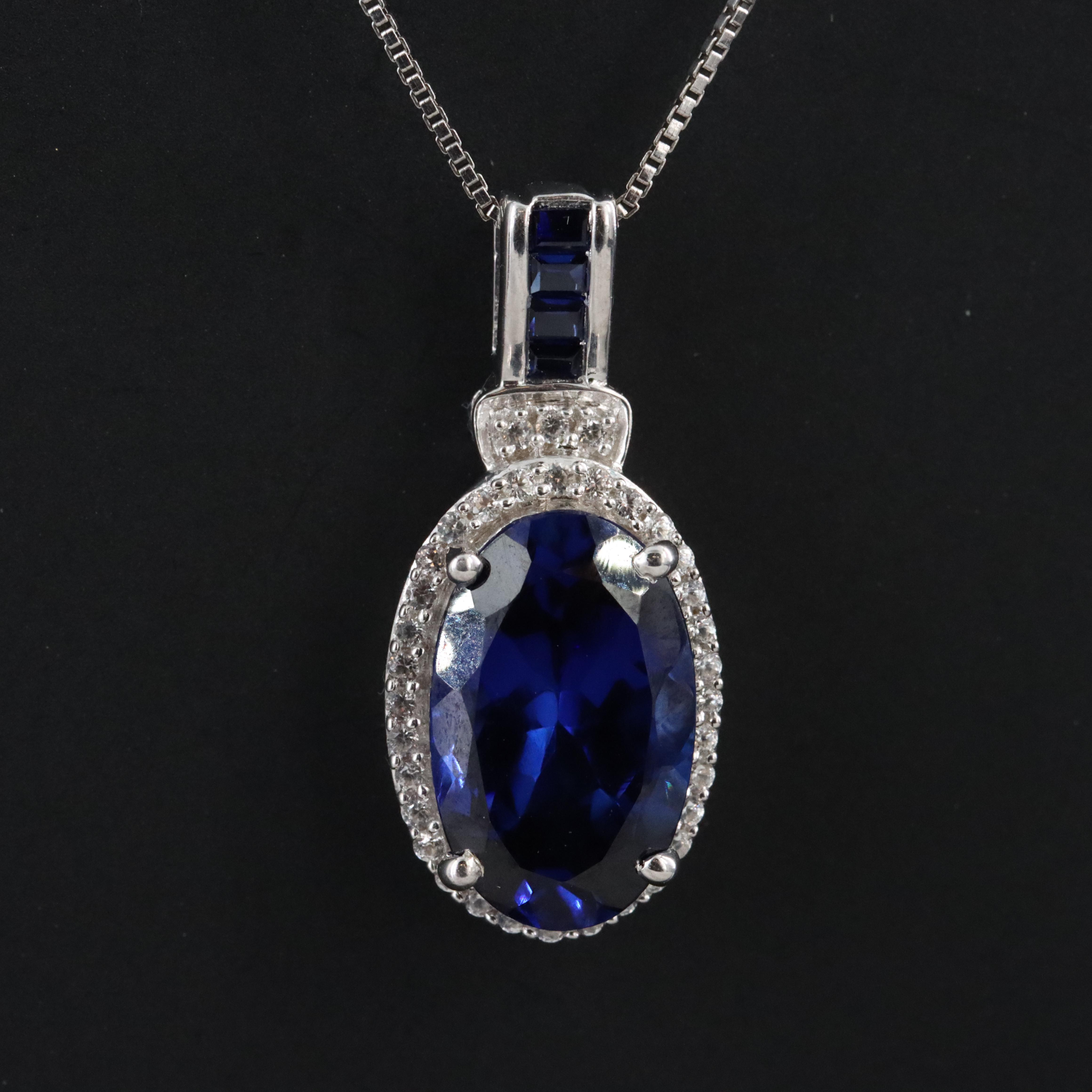 Sterling Blue and White Sapphire Pendant Necklace