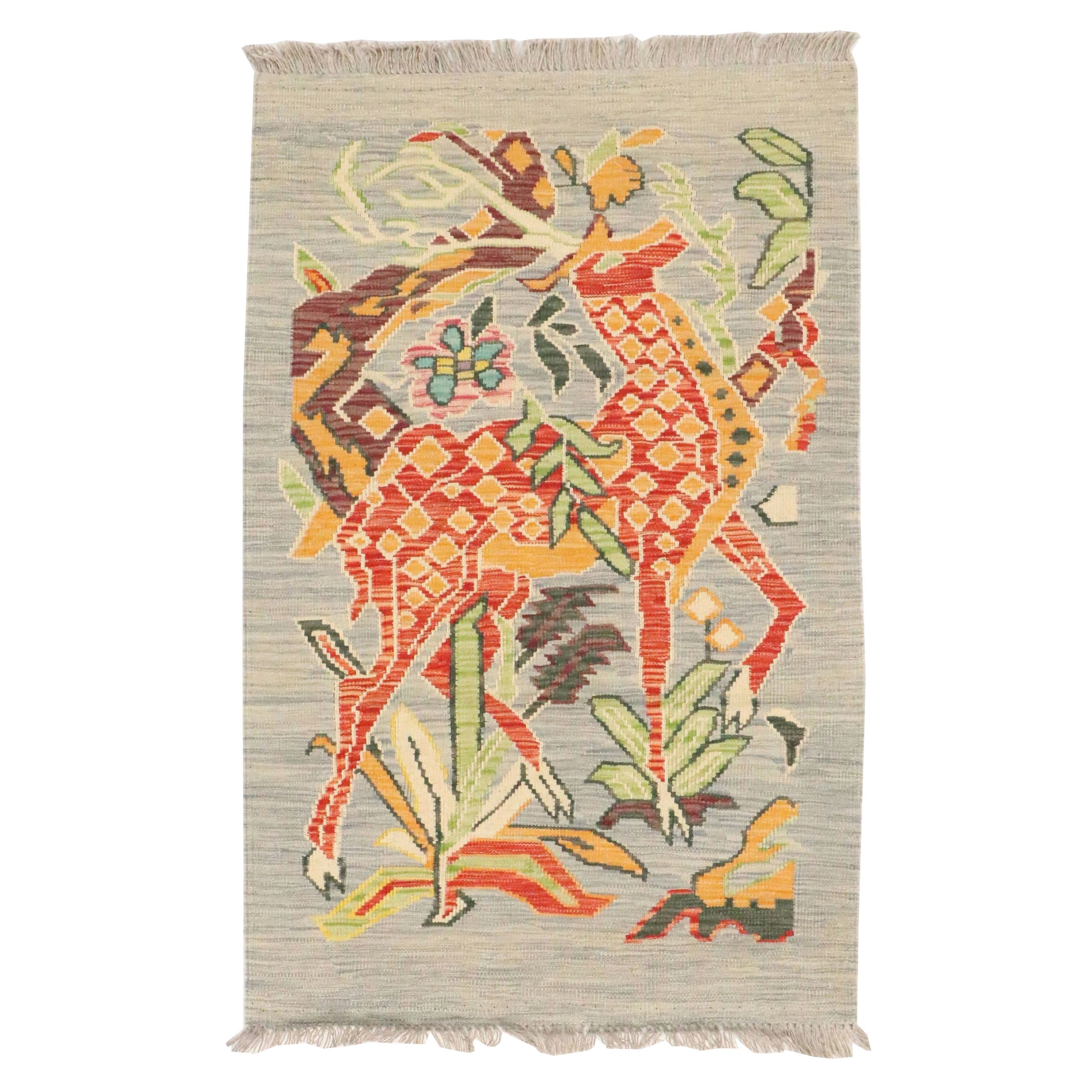 2'9 x 4'5 Handwoven Pakistani Pictorial Kilim Accent Rug