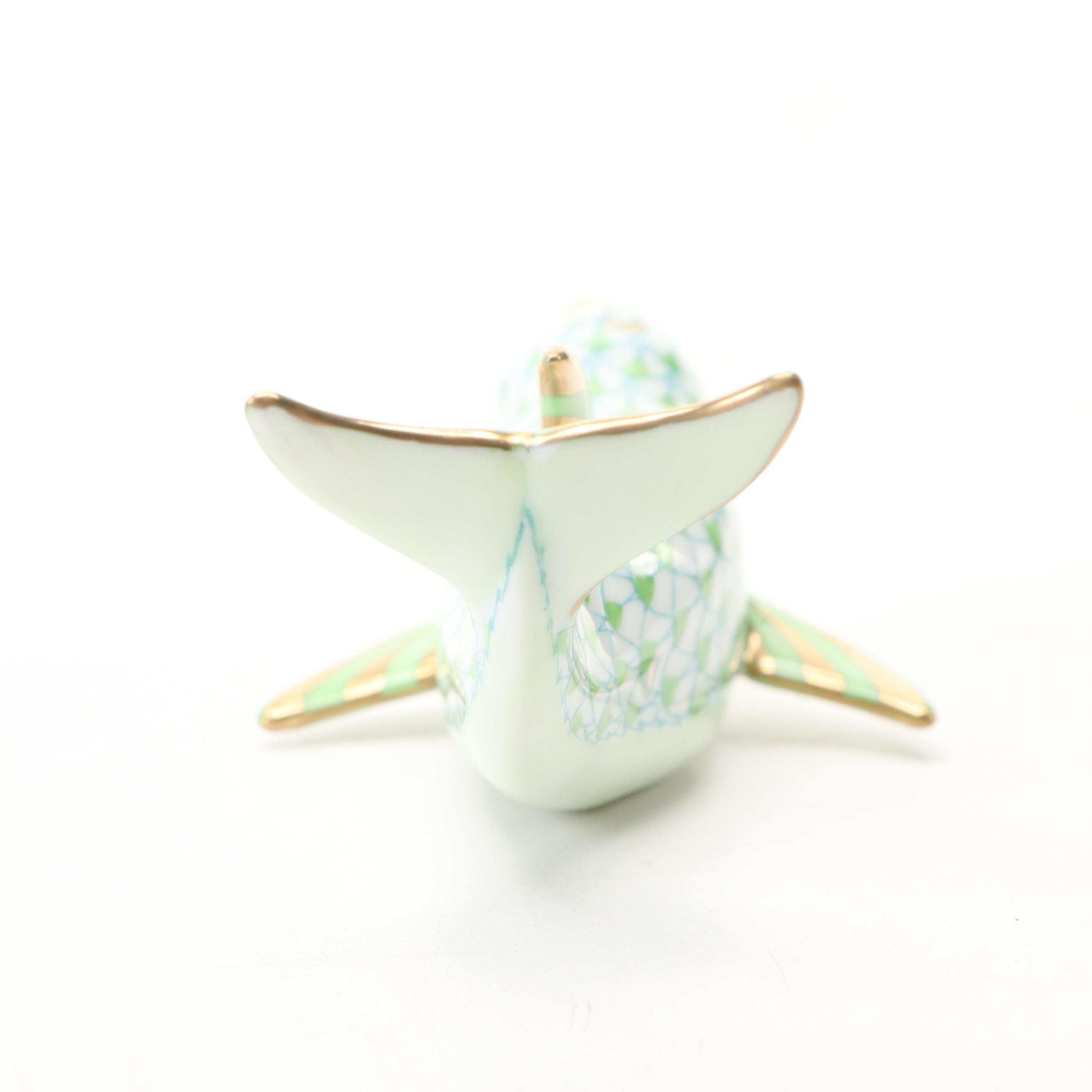 Herend Key Lime Fishnet with Gold "Playful Dolphin" Porcelain Figurine