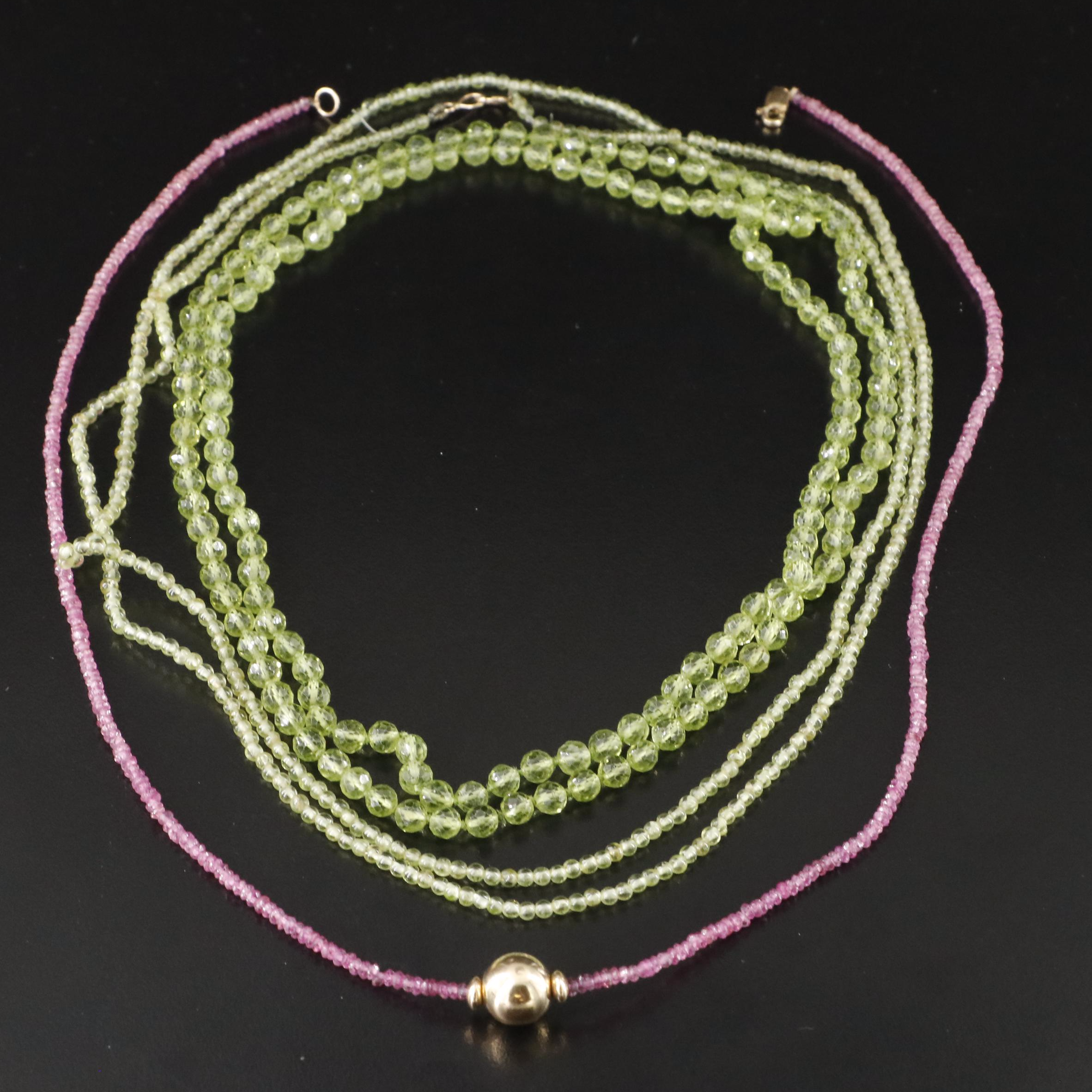 Garnet and Peridot Necklaces Featuring 14K Accents