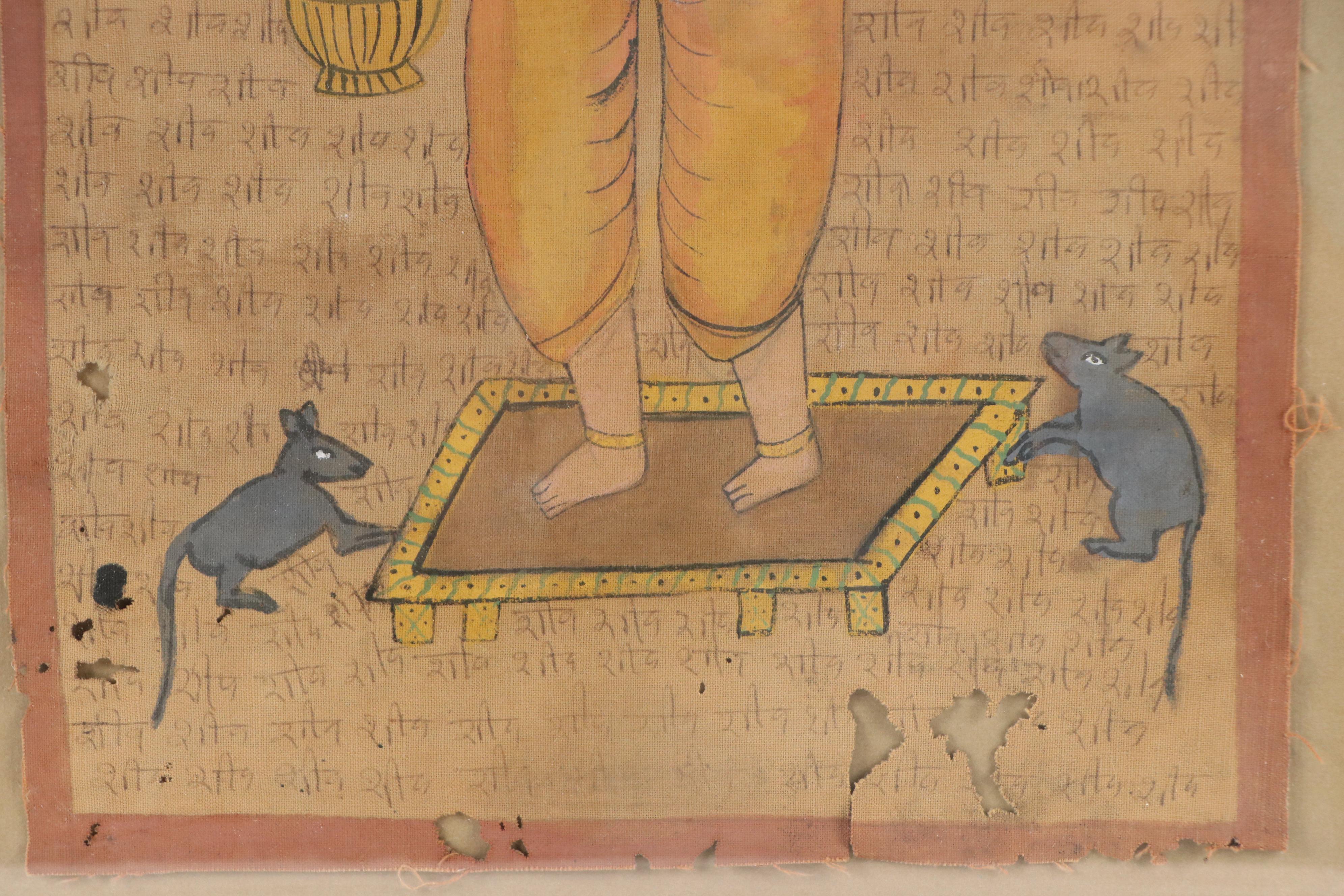 Indian Ganesha Manuscript Painting on Fabric, Late 19th/ Early 20th Century