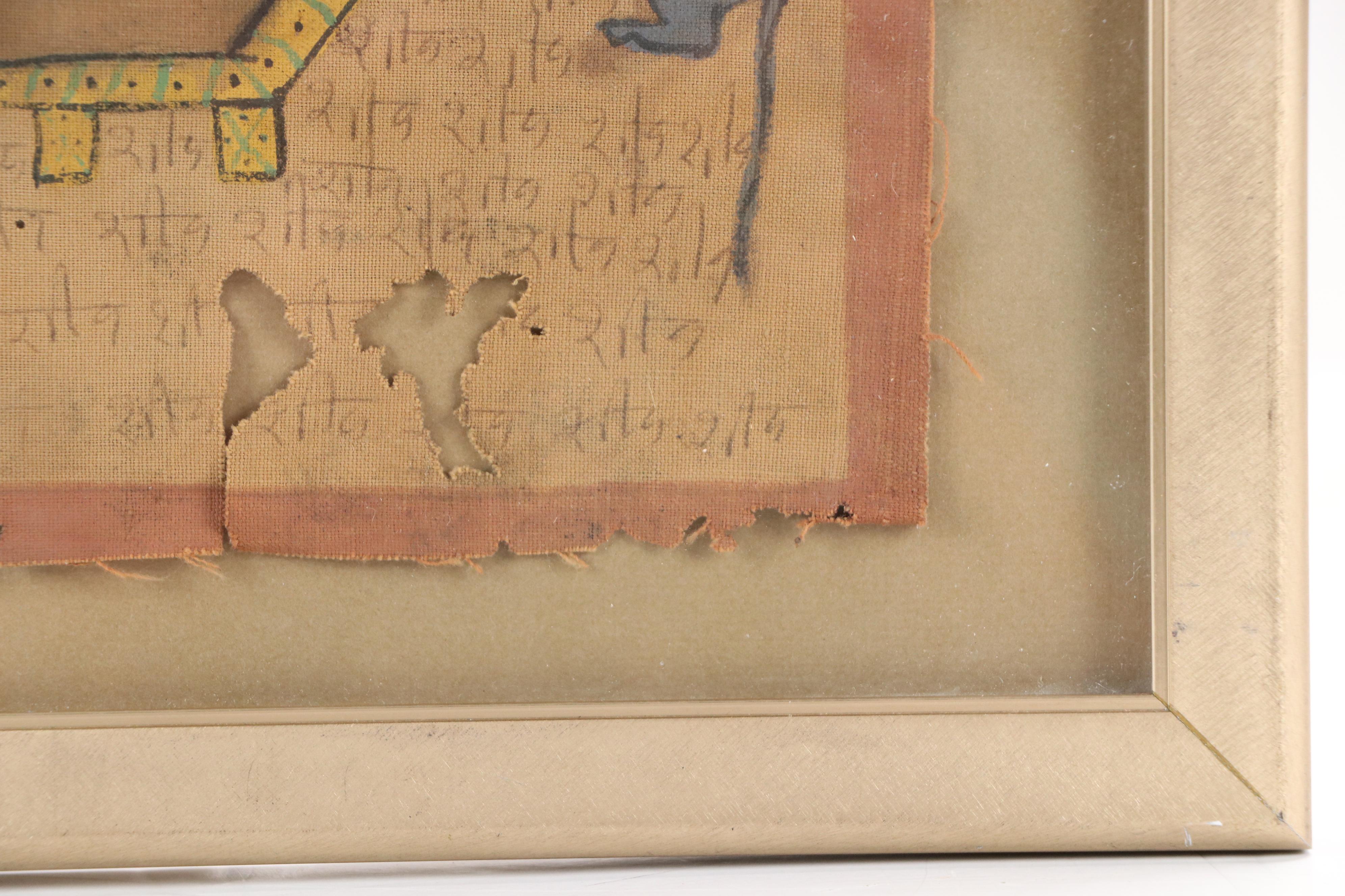 Indian Ganesha Manuscript Painting on Fabric, Late 19th/ Early 20th Century