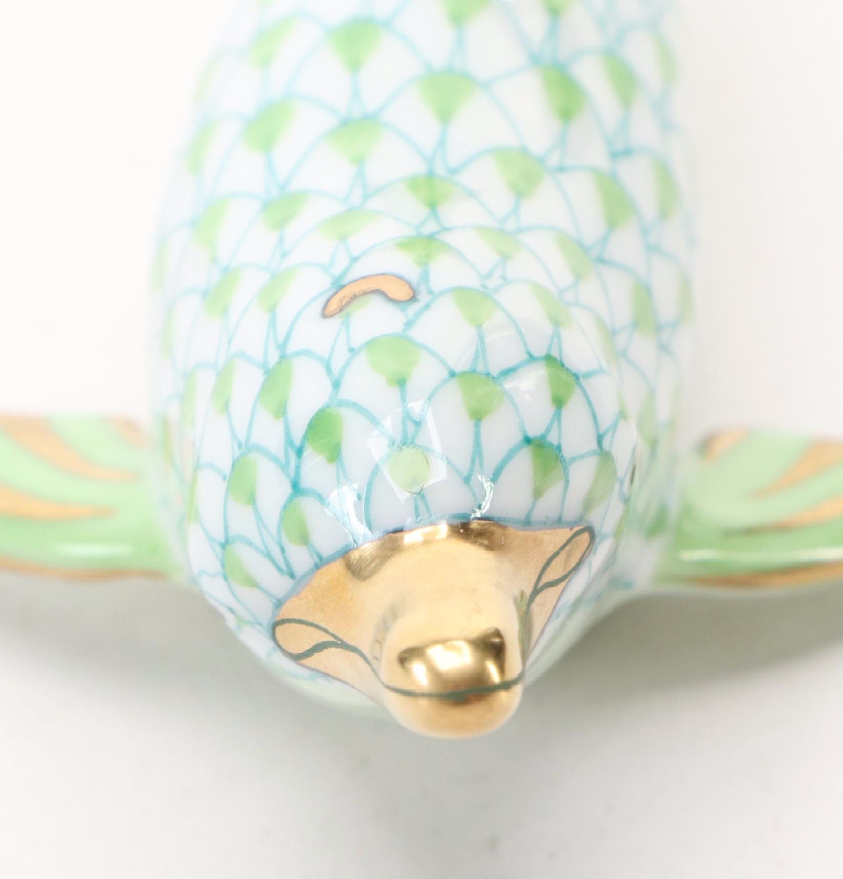 Herend Key Lime Fishnet with Gold "Playful Dolphin" Porcelain Figurine