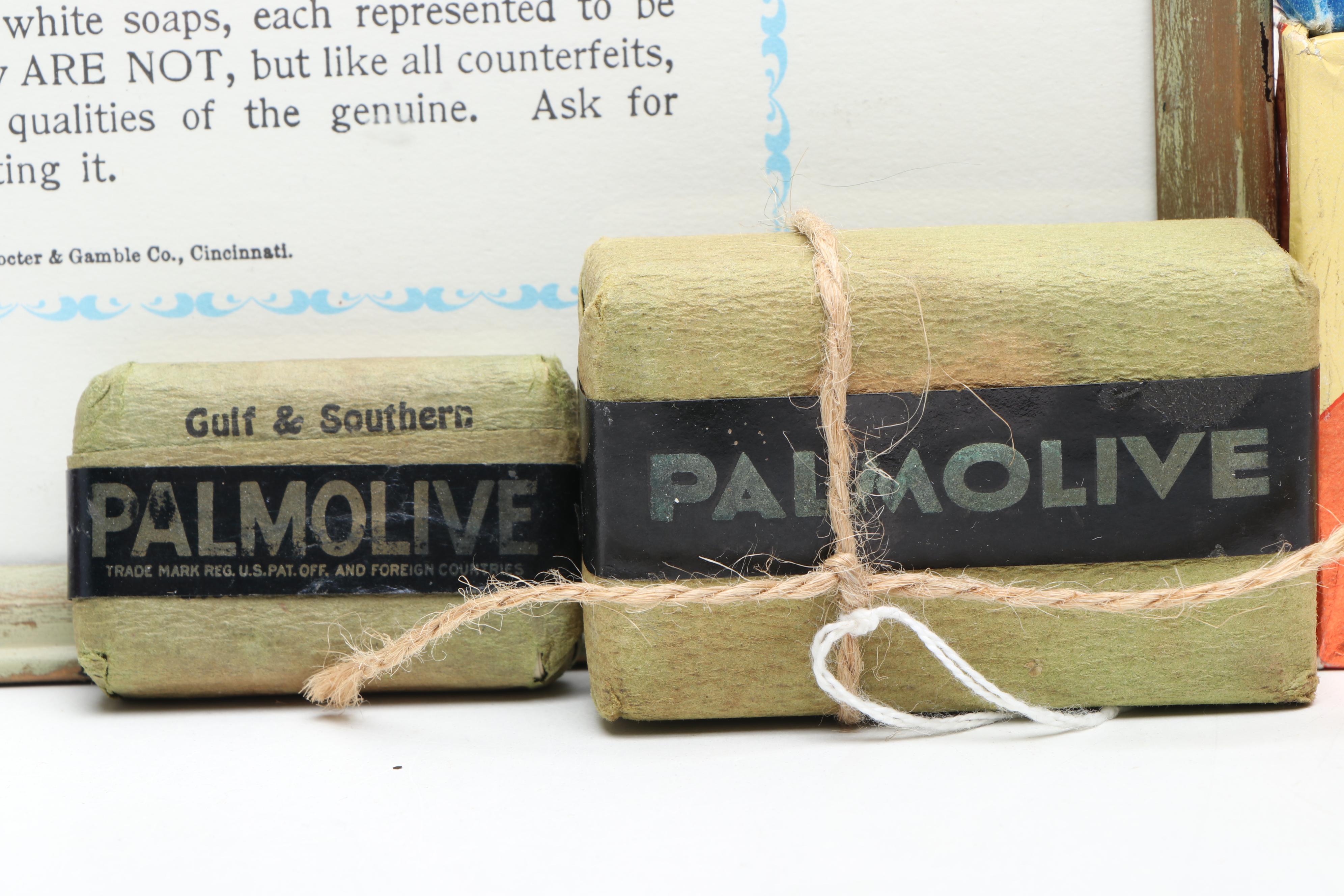 Ivory Soap Framed Ad with Ivory, Wards, Werk's and Other Wrapped Soap Bars