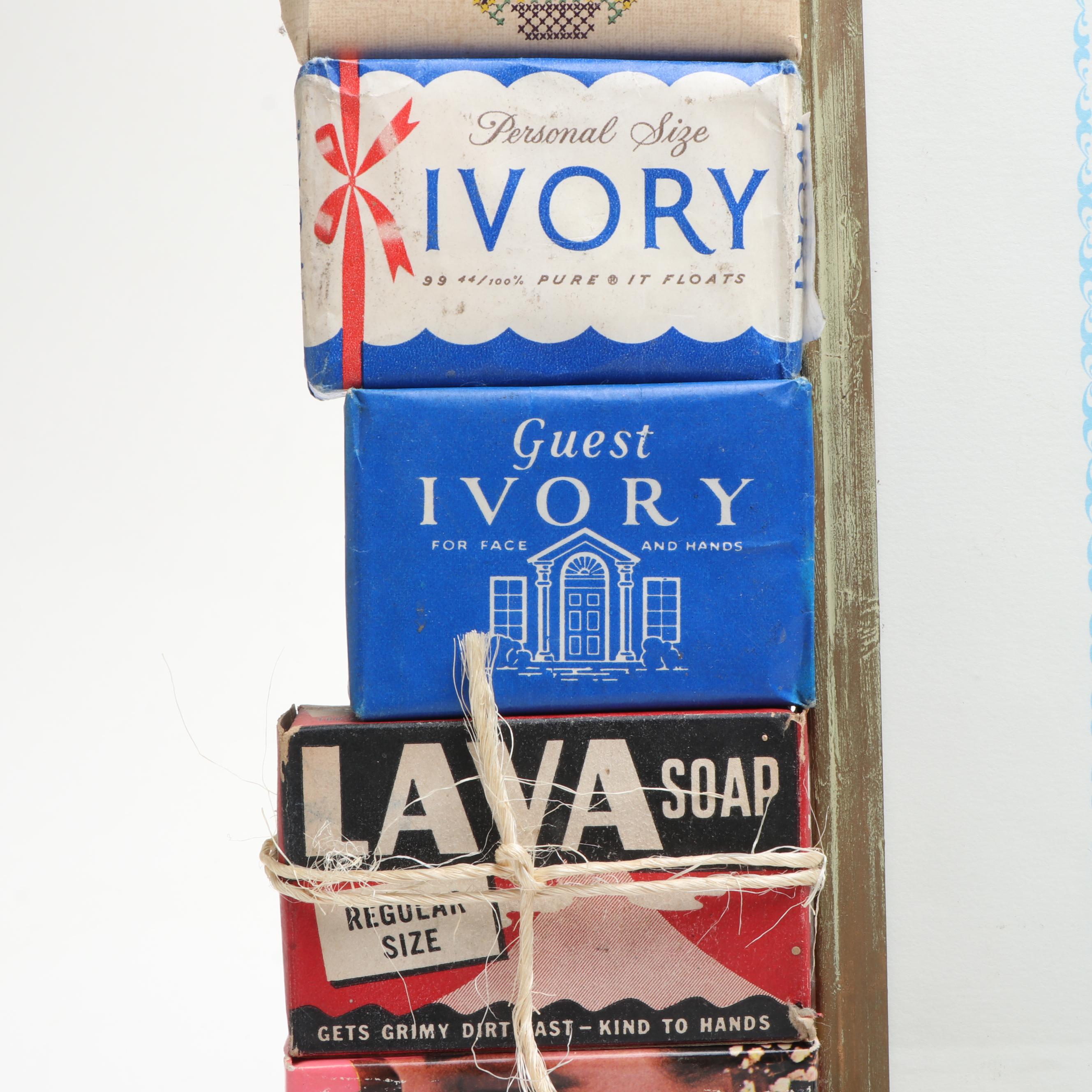 Ivory Soap Framed Ad with Ivory, Wards, Werk's and Other Wrapped Soap Bars