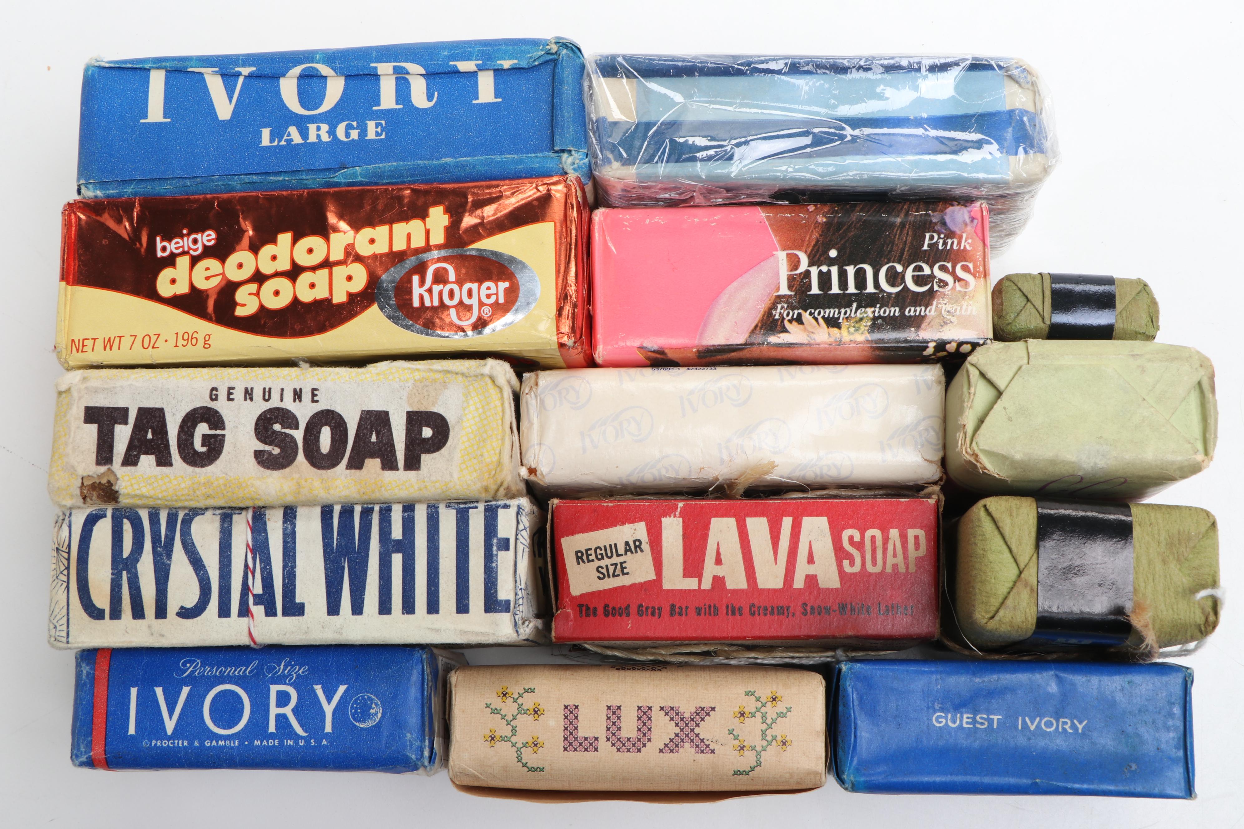 Ivory Soap Framed Ad with Ivory, Wards, Werk's and Other Wrapped Soap Bars