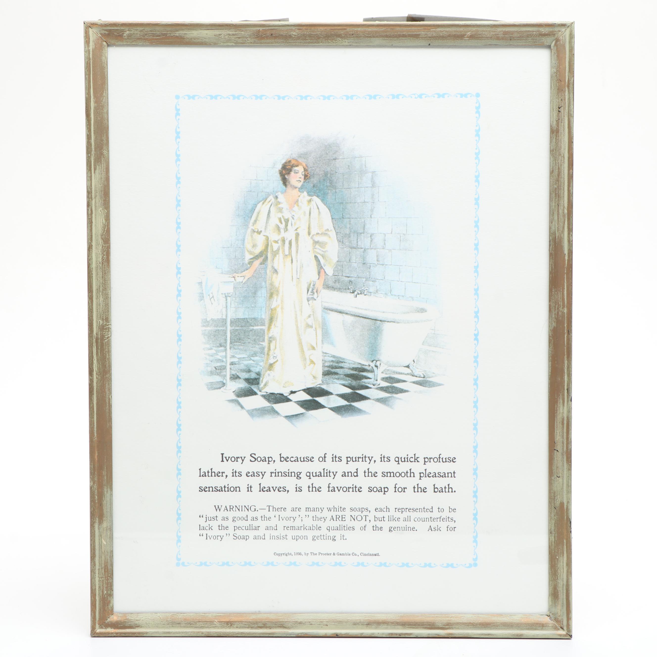 Ivory Soap Framed Ad with Ivory, Wards, Werk's and Other Wrapped Soap Bars