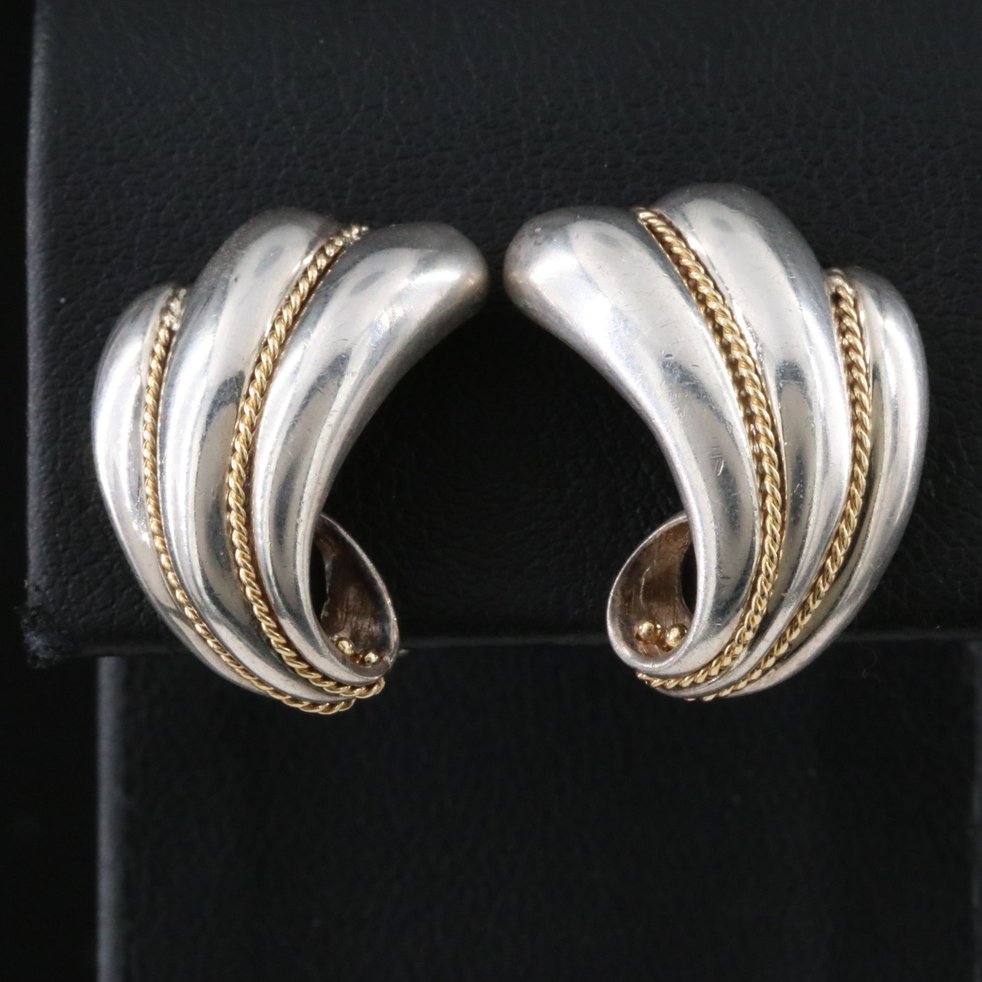 Tiffany & Co. Sterling and 18K Fluted Clip Earrings