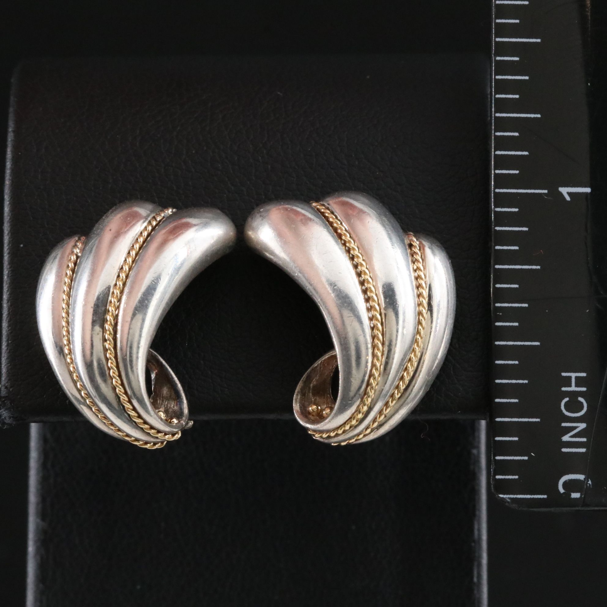 Tiffany & Co. Sterling and 18K Fluted Clip Earrings