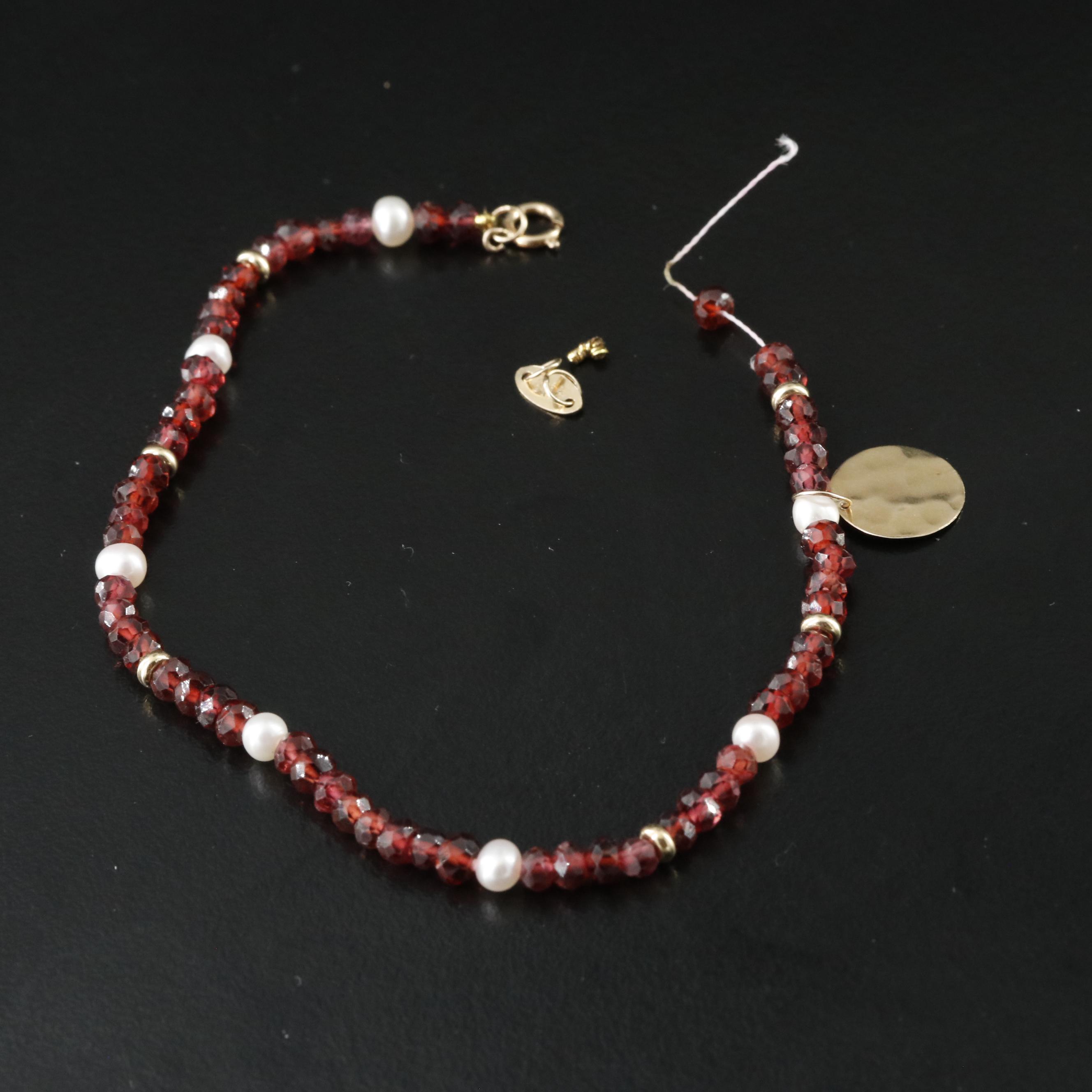 Scrap 14K Bracelet with Garnets and Pearls