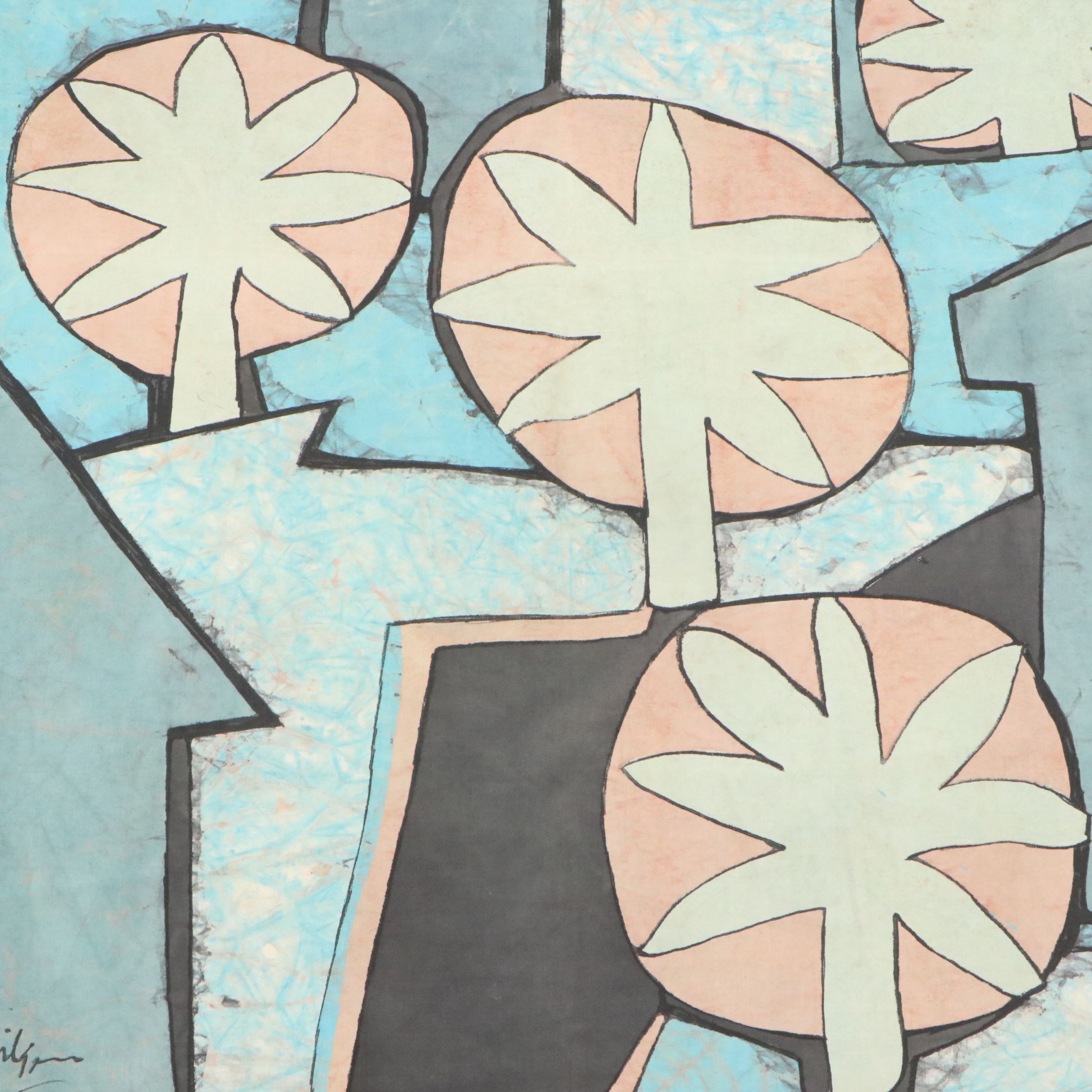 Harry Hilson Batik Abstract Landscape Tapestry