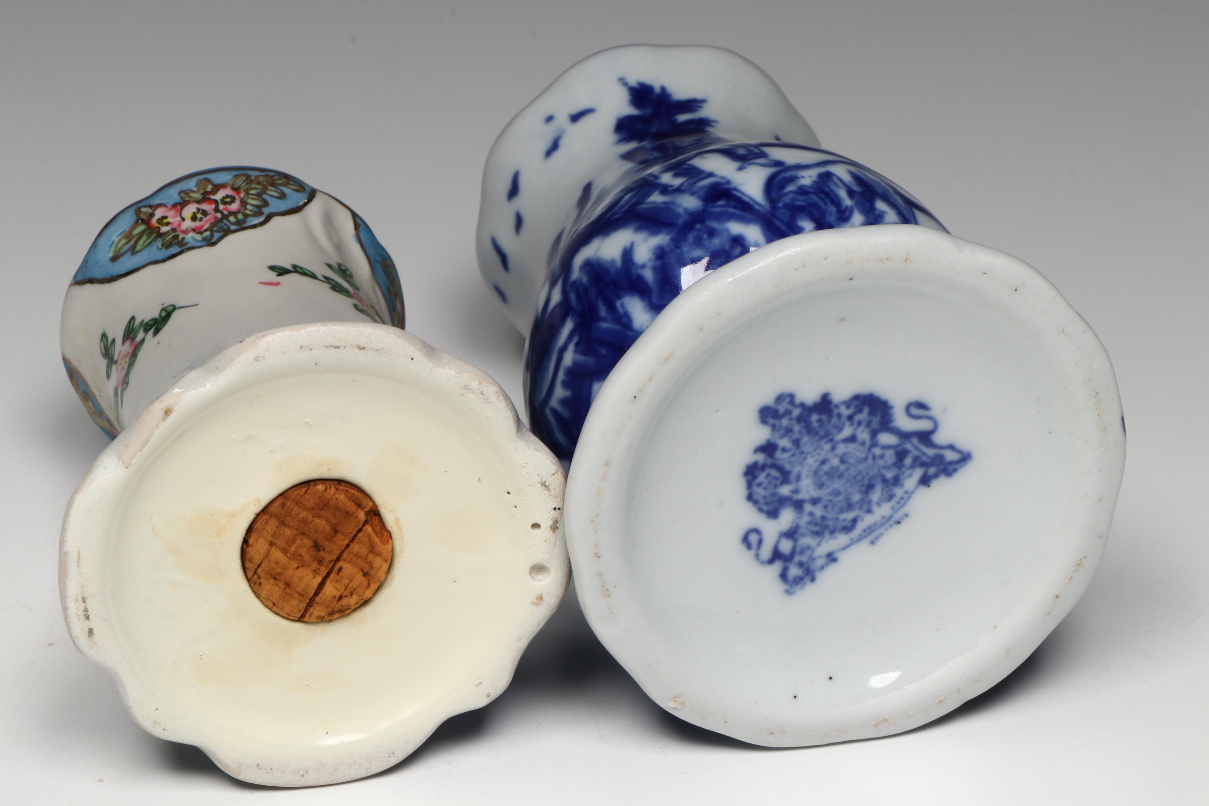 Porcelain and Ceramic Hat Pin Holders with Assortment of Pins