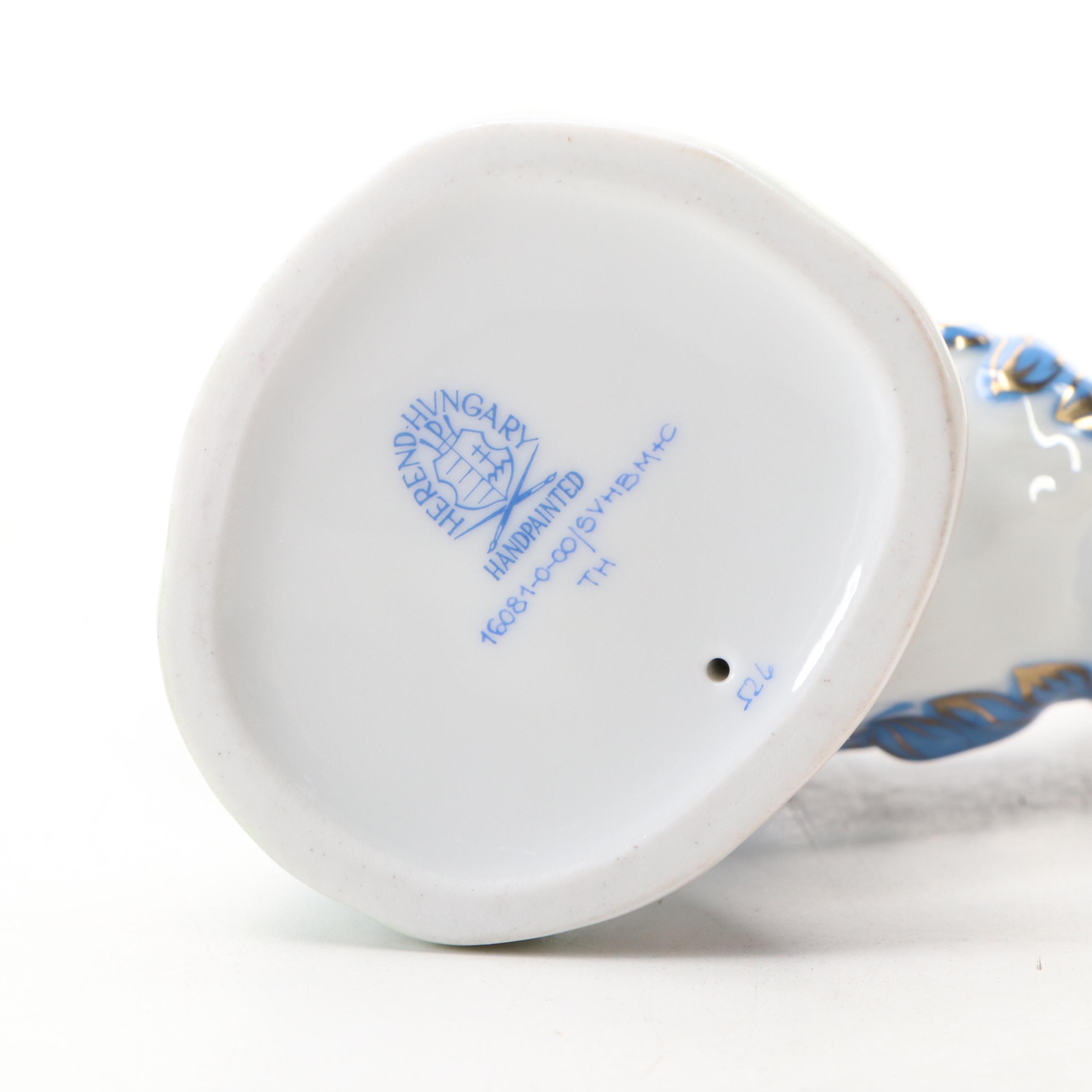 Herend Blue Fishnet with Gold "Proud Rooster" Porcelain Figurine