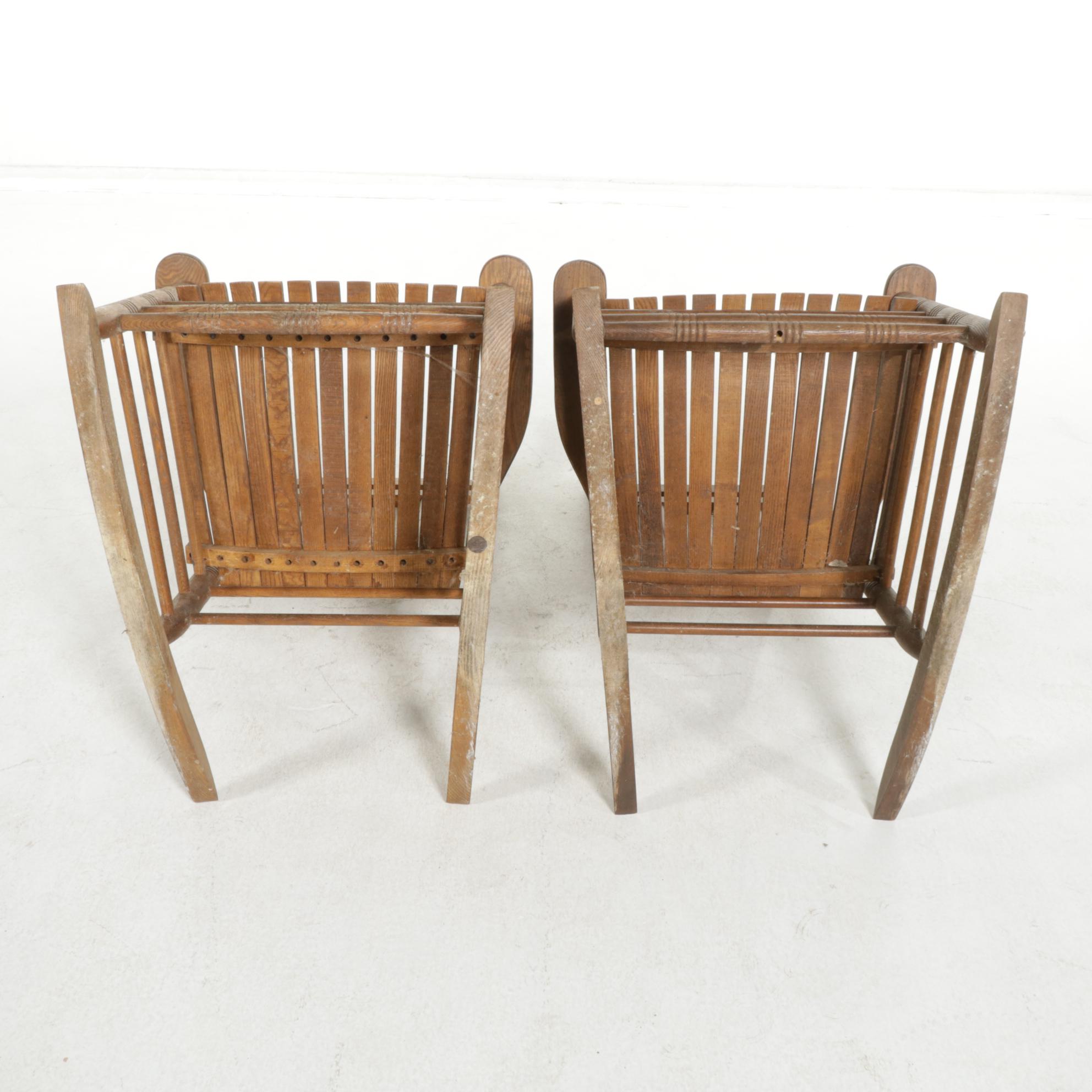 Cracker Barrel Oak Rocking Chairs, Pair, Late 20th to 21st Century