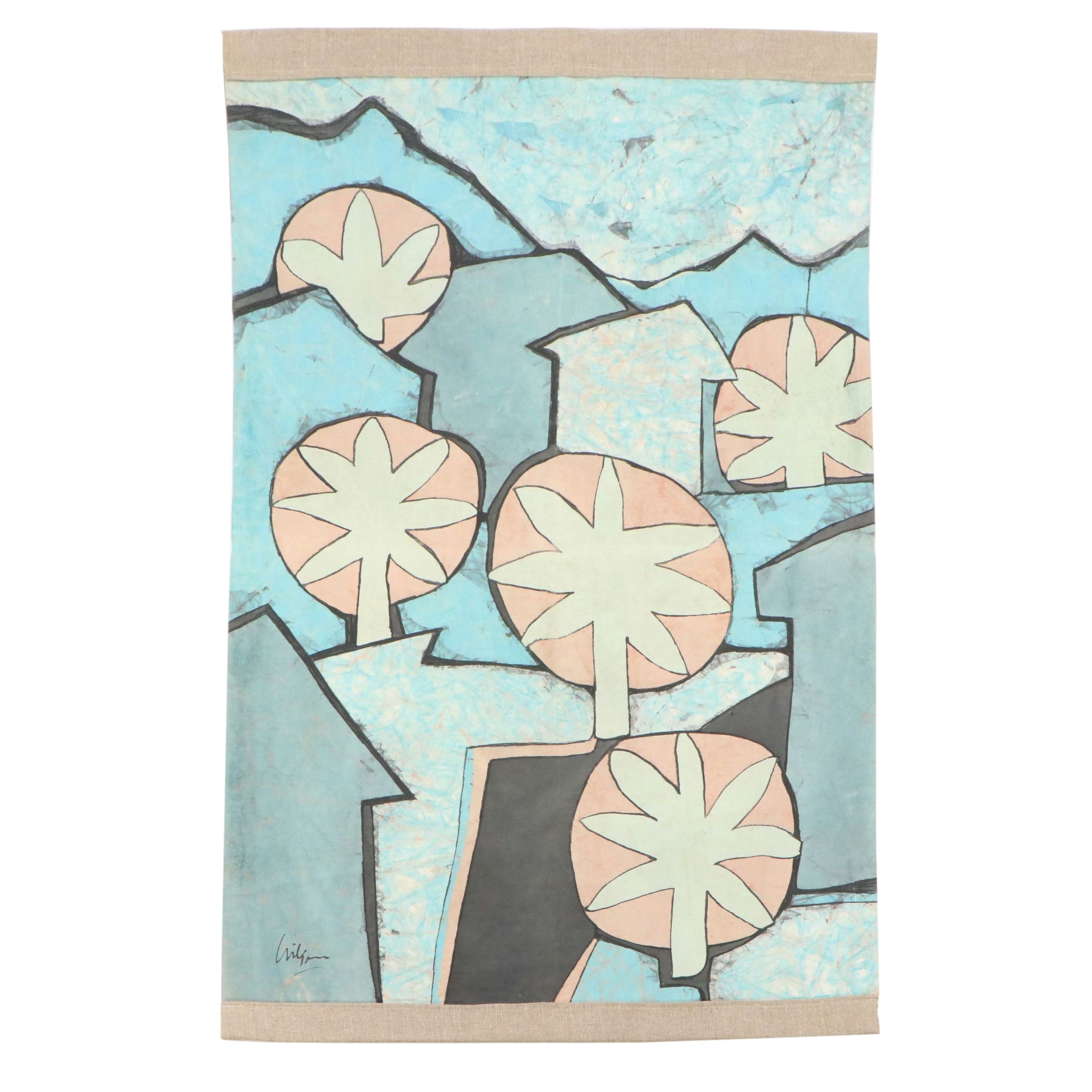 Harry Hilson Batik Abstract Landscape Tapestry