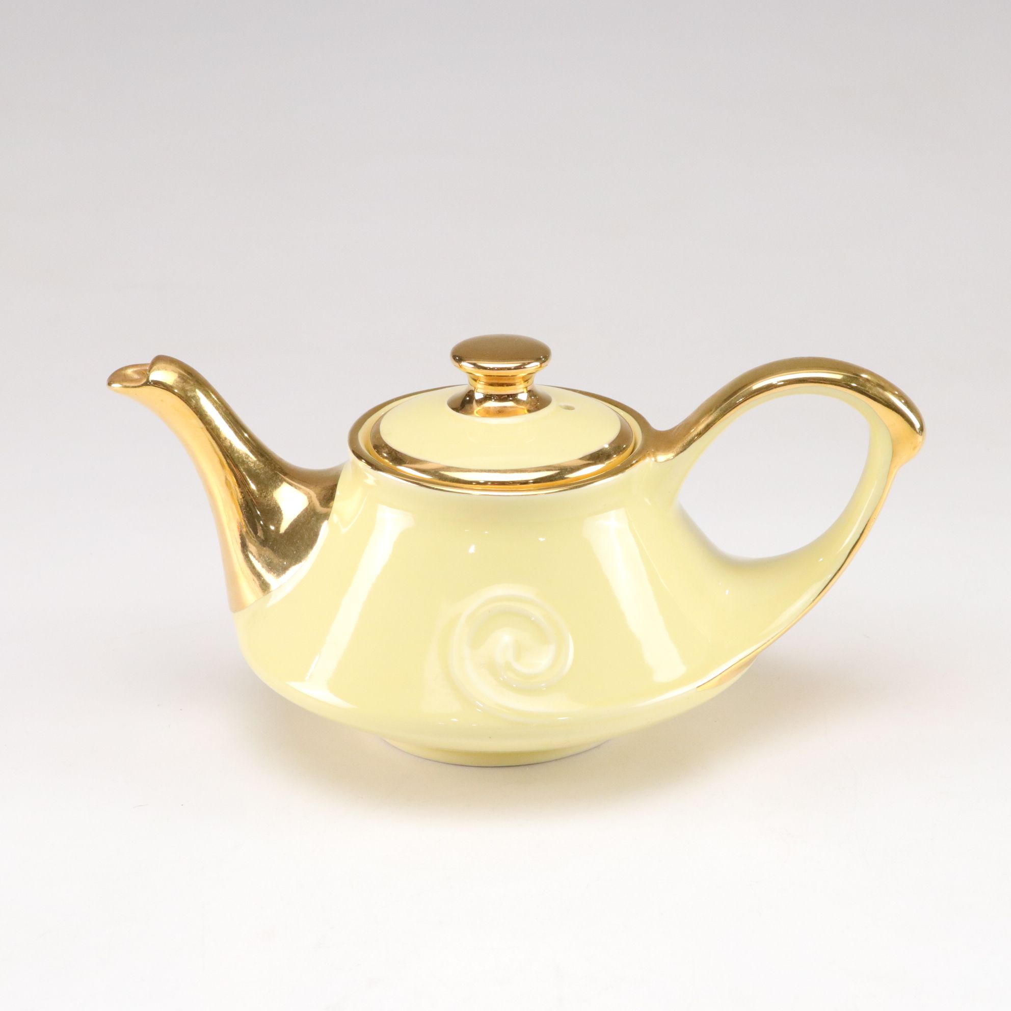 Mid Century Modern Pearl China Yellow Teapot with Gold Trim