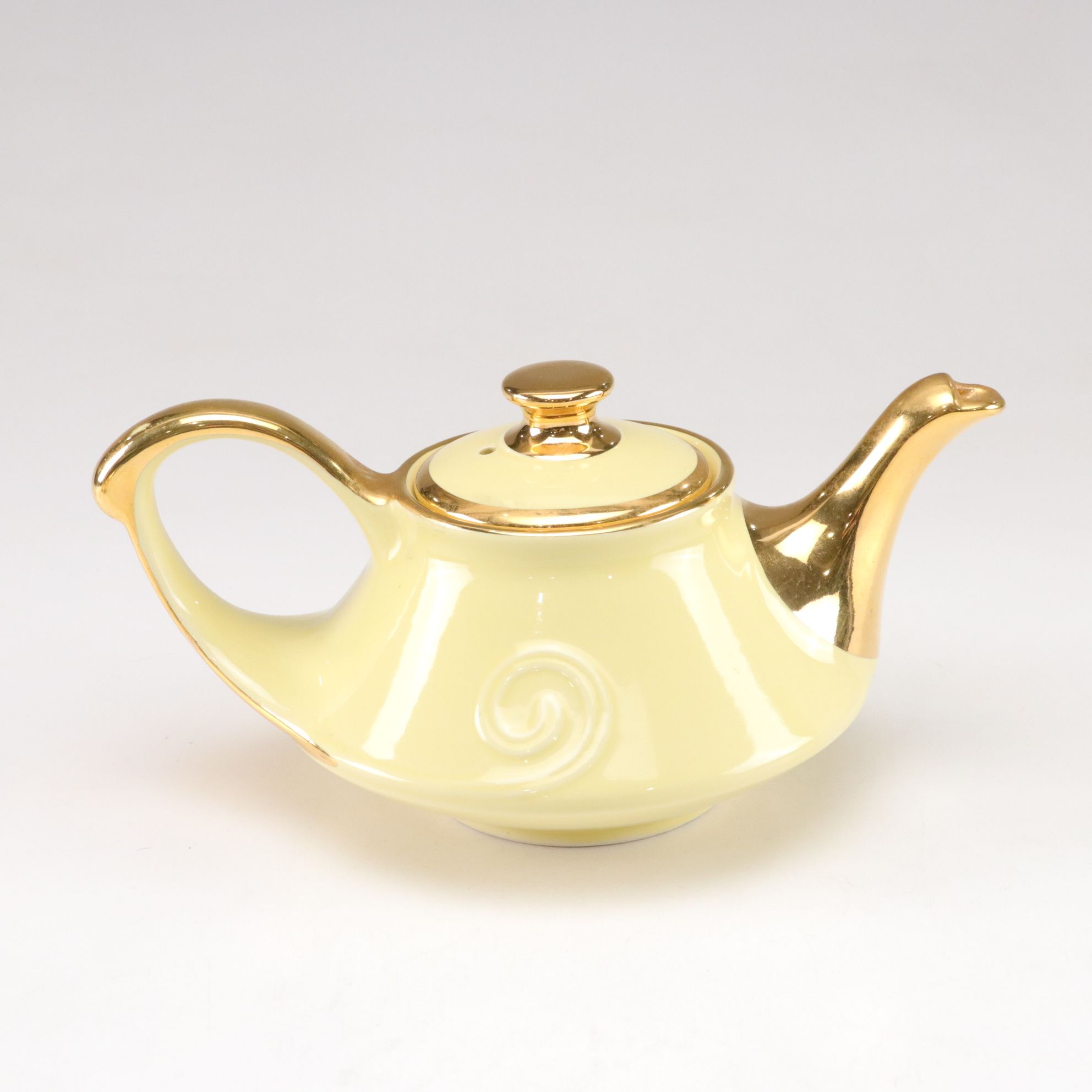 Mid Century Modern Pearl China Yellow Teapot with Gold Trim