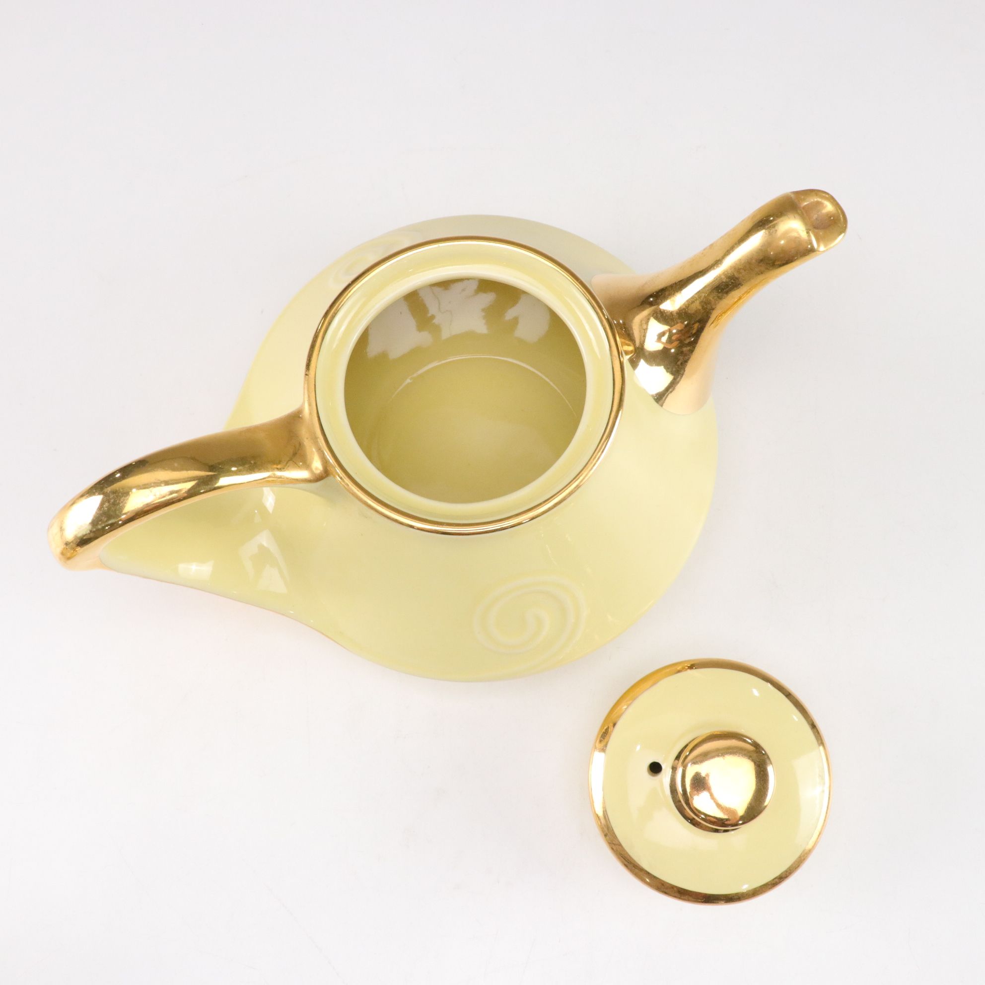 Mid Century Modern Pearl China Yellow Teapot with Gold Trim