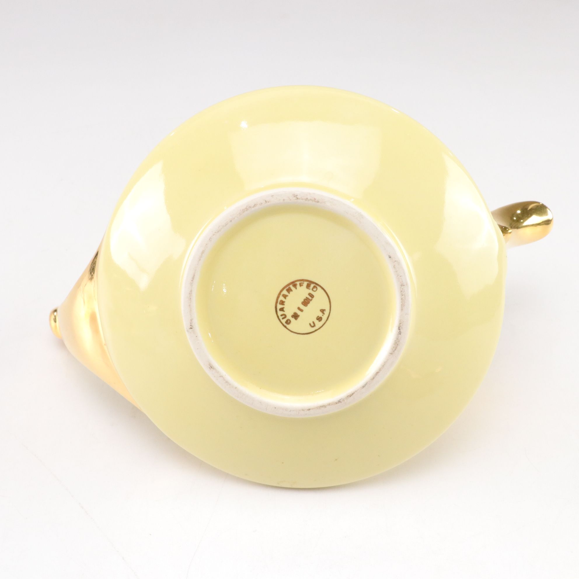 Mid Century Modern Pearl China Yellow Teapot with Gold Trim