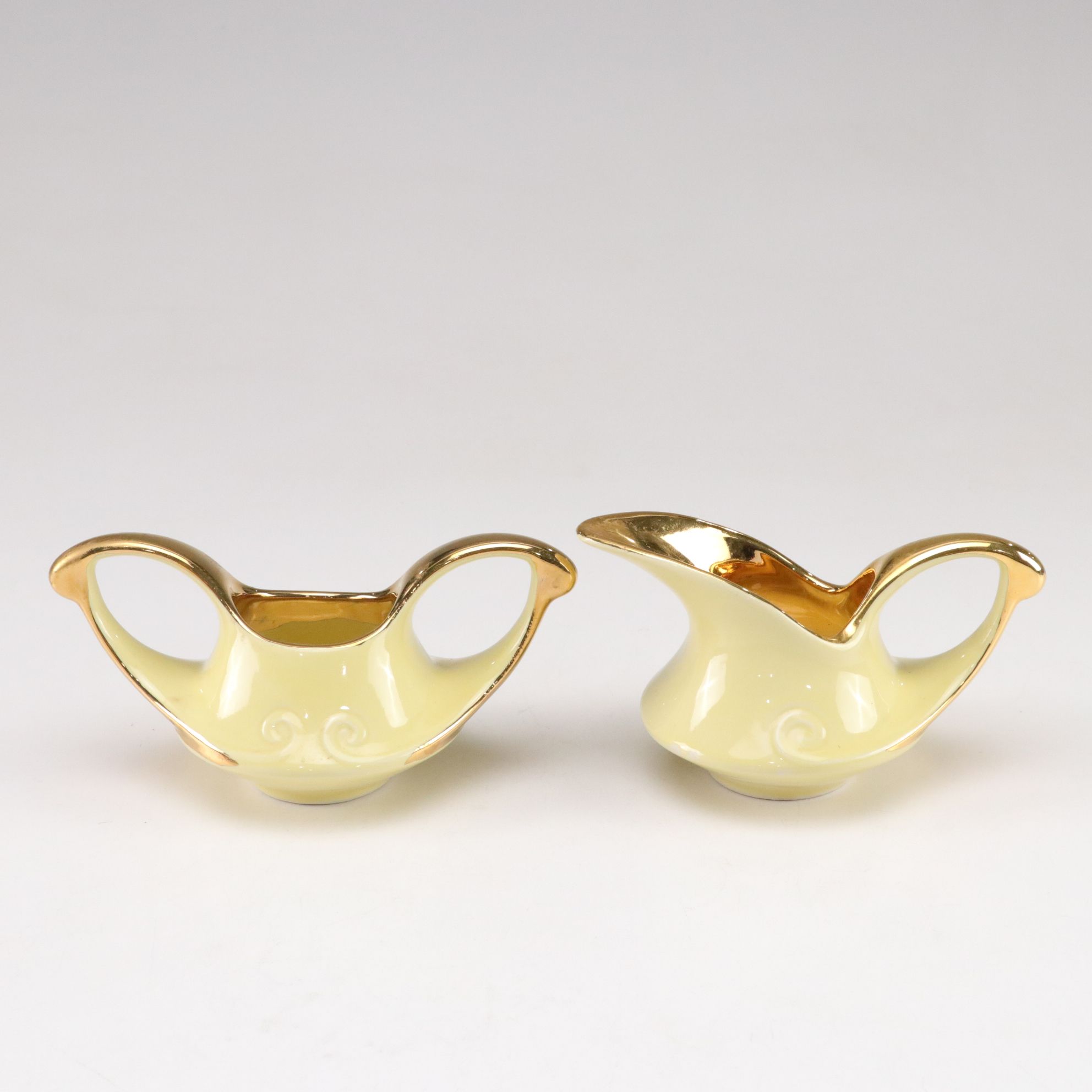 Mid Century Modern Pearl China Yellow Teapot with Gold Trim