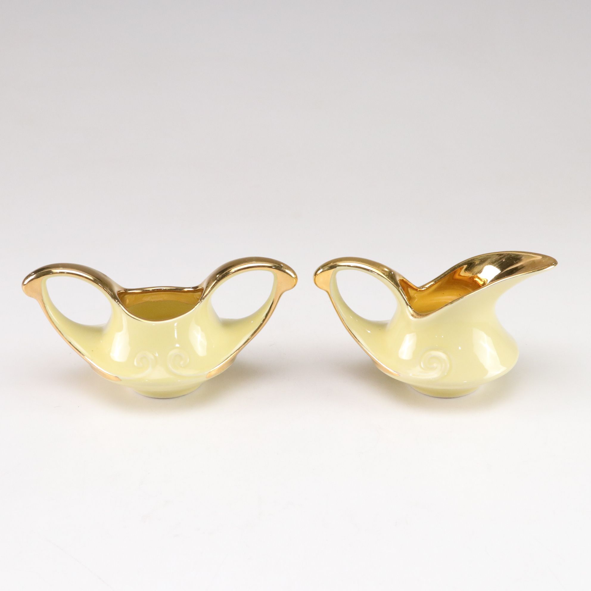 Mid Century Modern Pearl China Yellow Teapot with Gold Trim