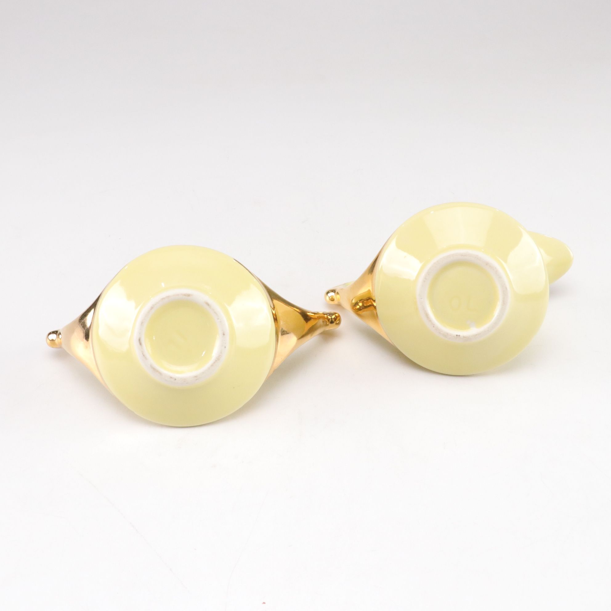 Mid Century Modern Pearl China Yellow Teapot with Gold Trim