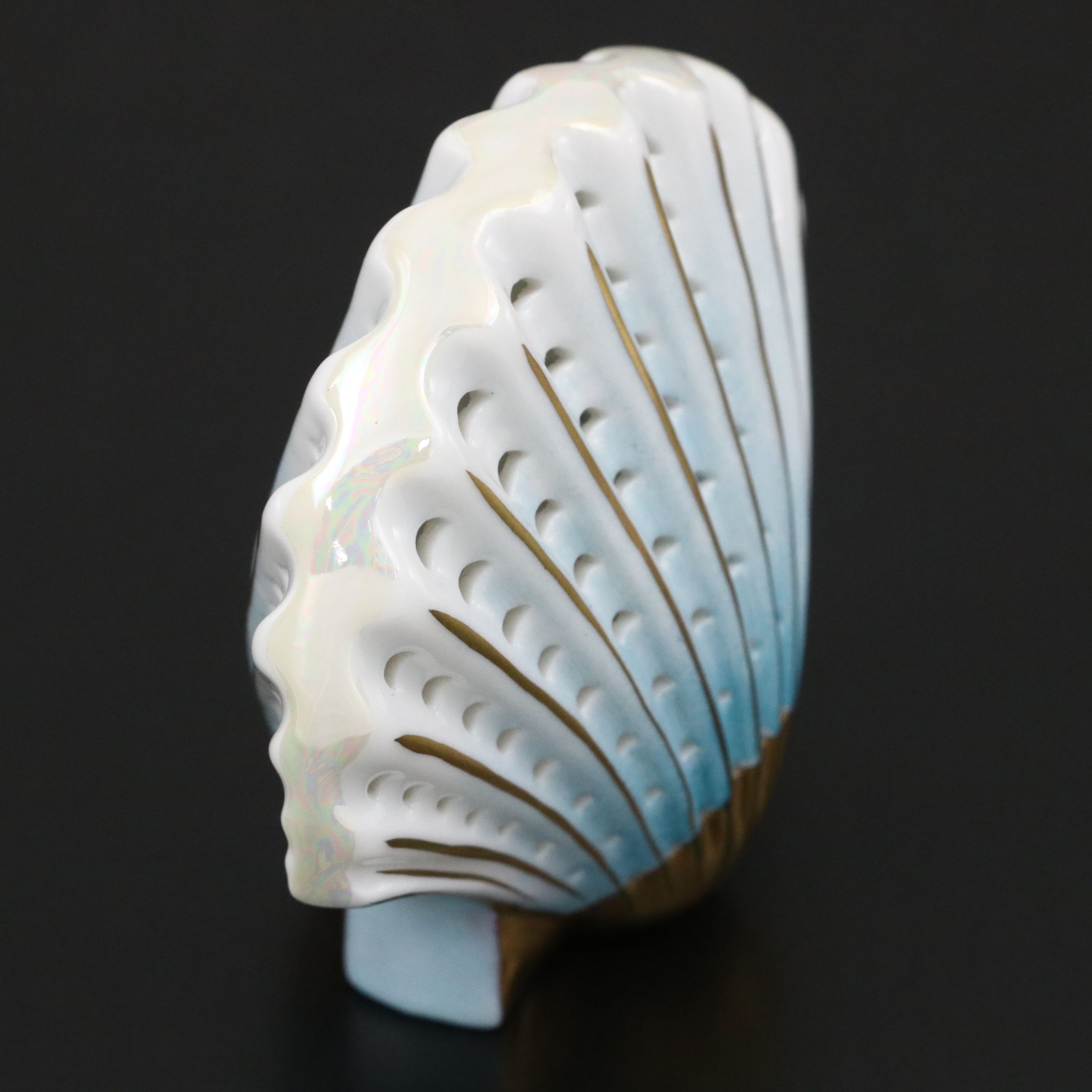 Herend Blue and Gold "Sea Shell" Openwork Porcelain Figurine