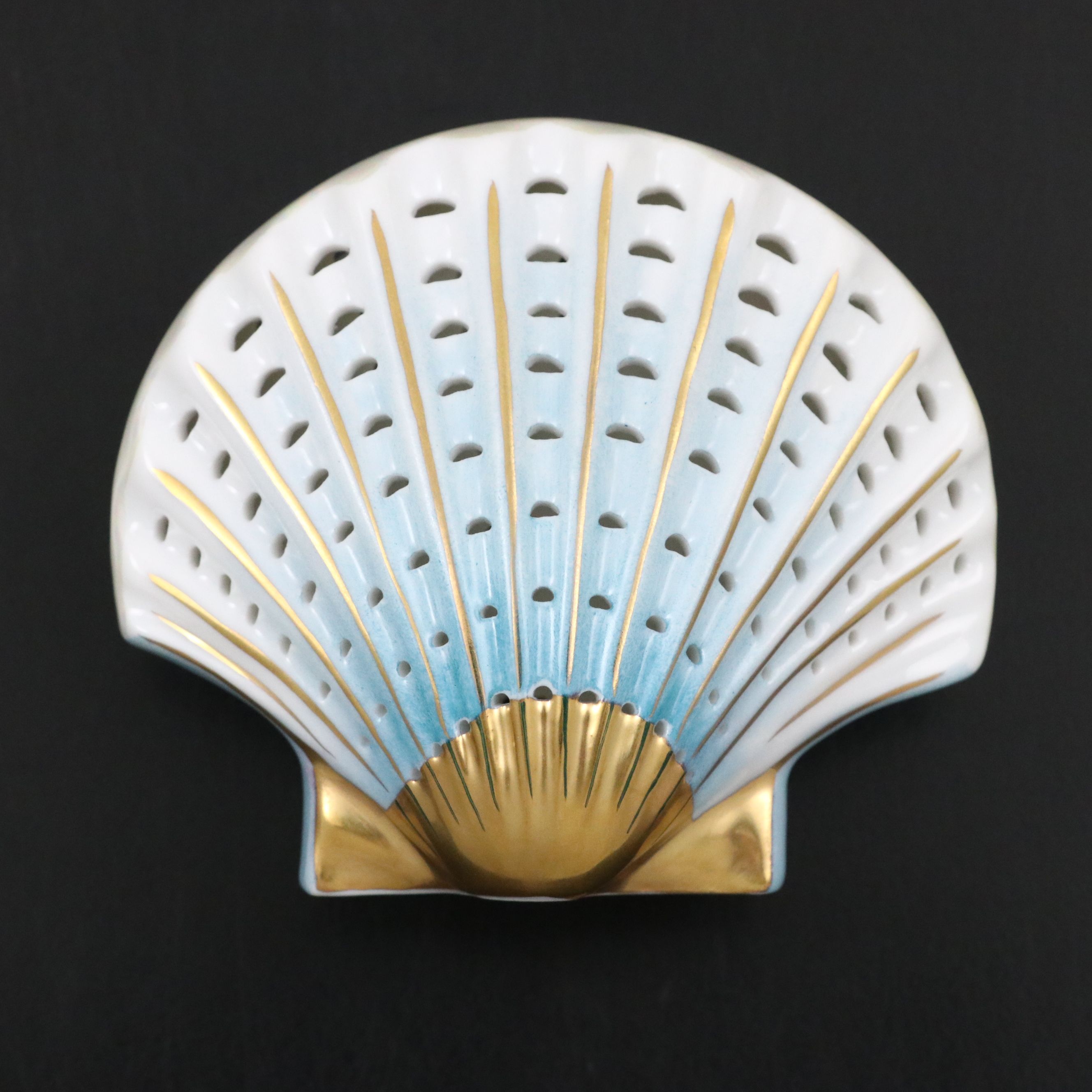 Herend Blue and Gold "Sea Shell" Openwork Porcelain Figurine