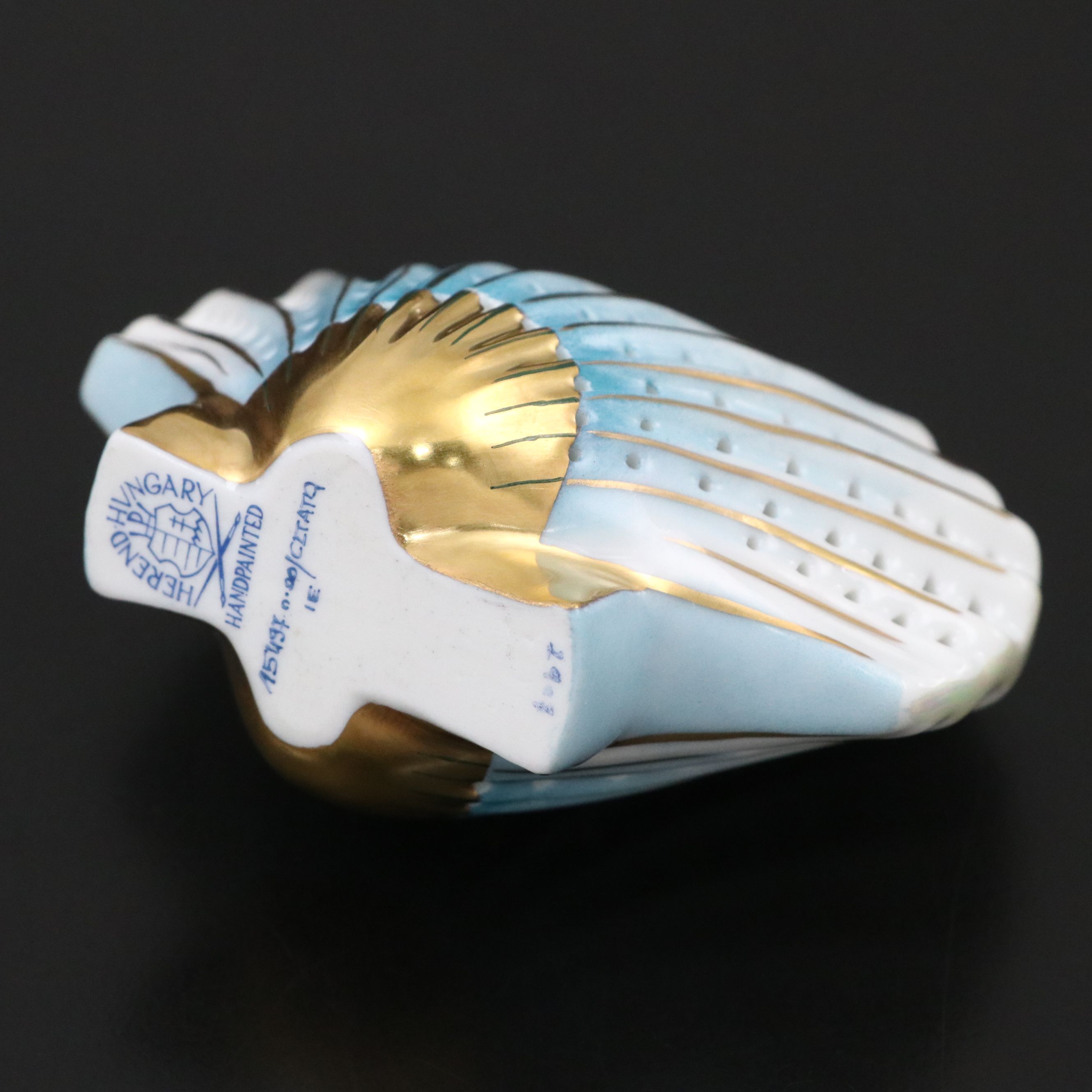 Herend Blue and Gold "Sea Shell" Openwork Porcelain Figurine