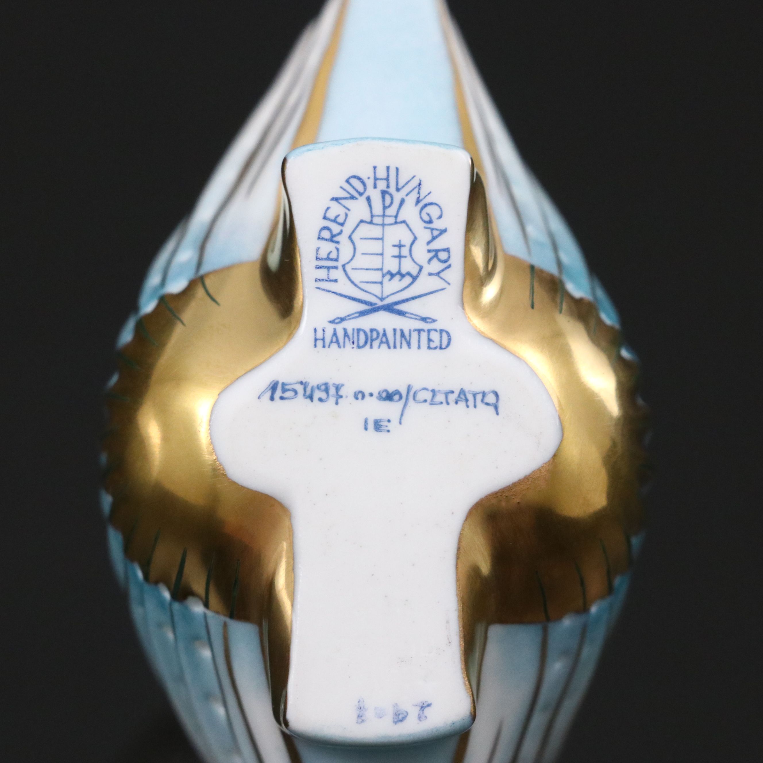 Herend Blue and Gold "Sea Shell" Openwork Porcelain Figurine