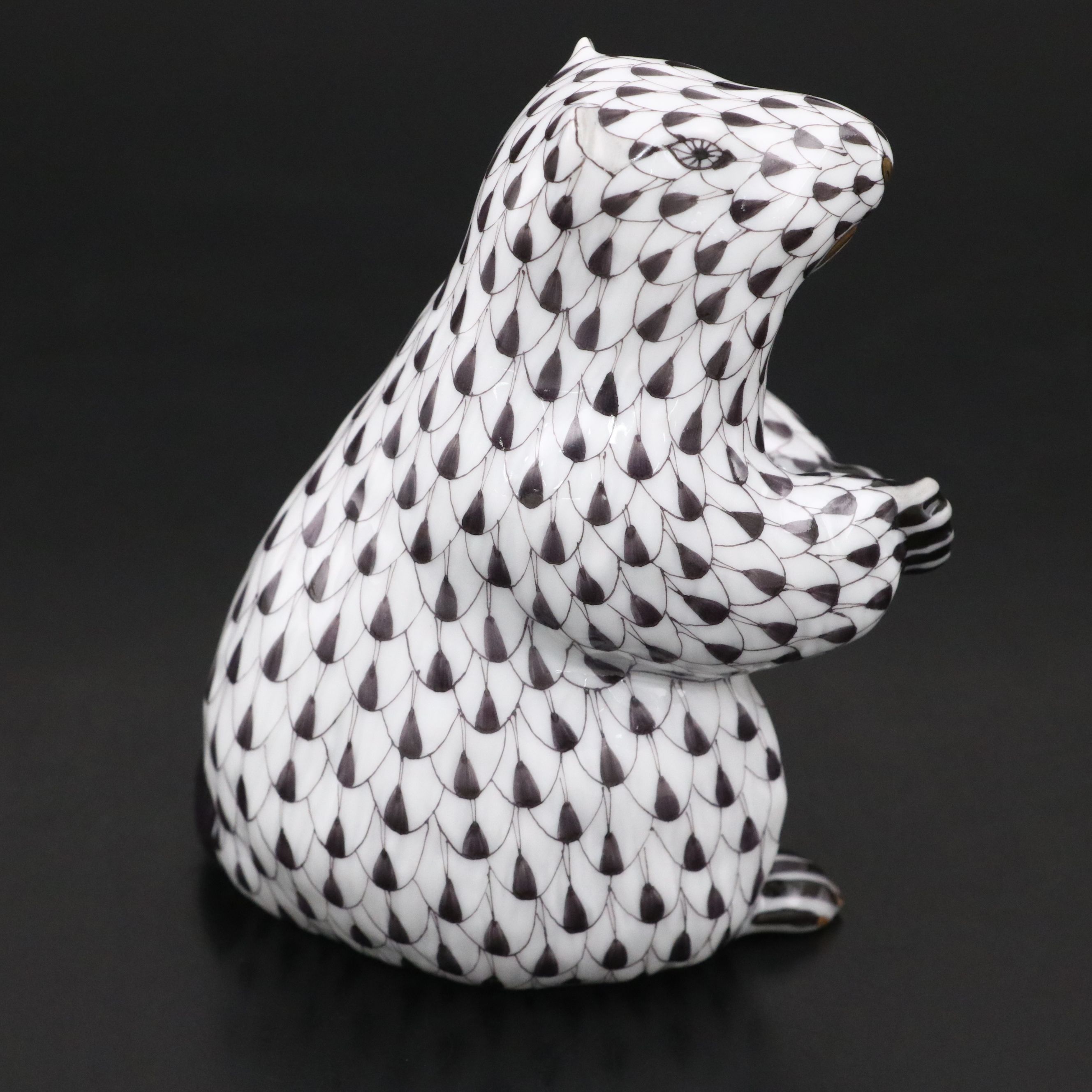 Herend First Edition Black Fishnet with Gold "Groundhog" Porcelain Figurine