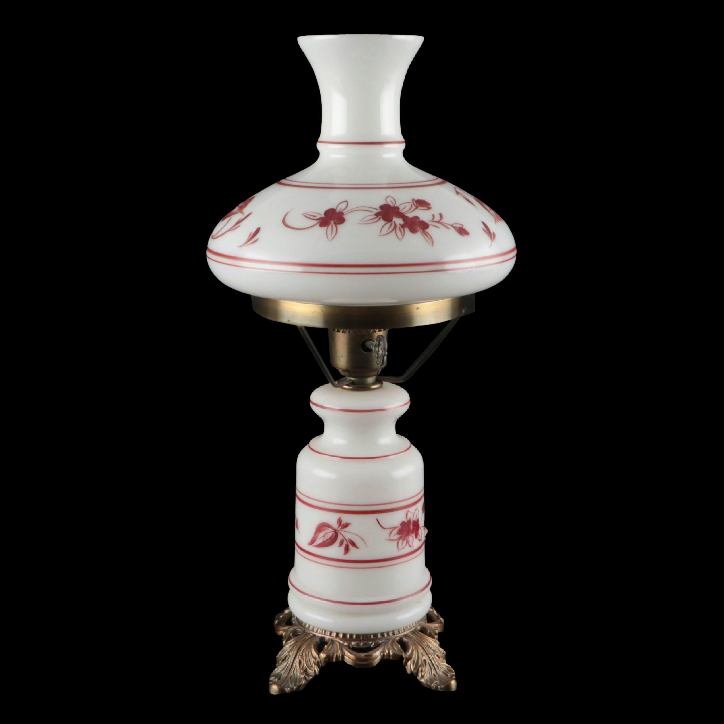 Victorian Style Hand-Painted Milk Glass Boudoir of Parlor Lamp