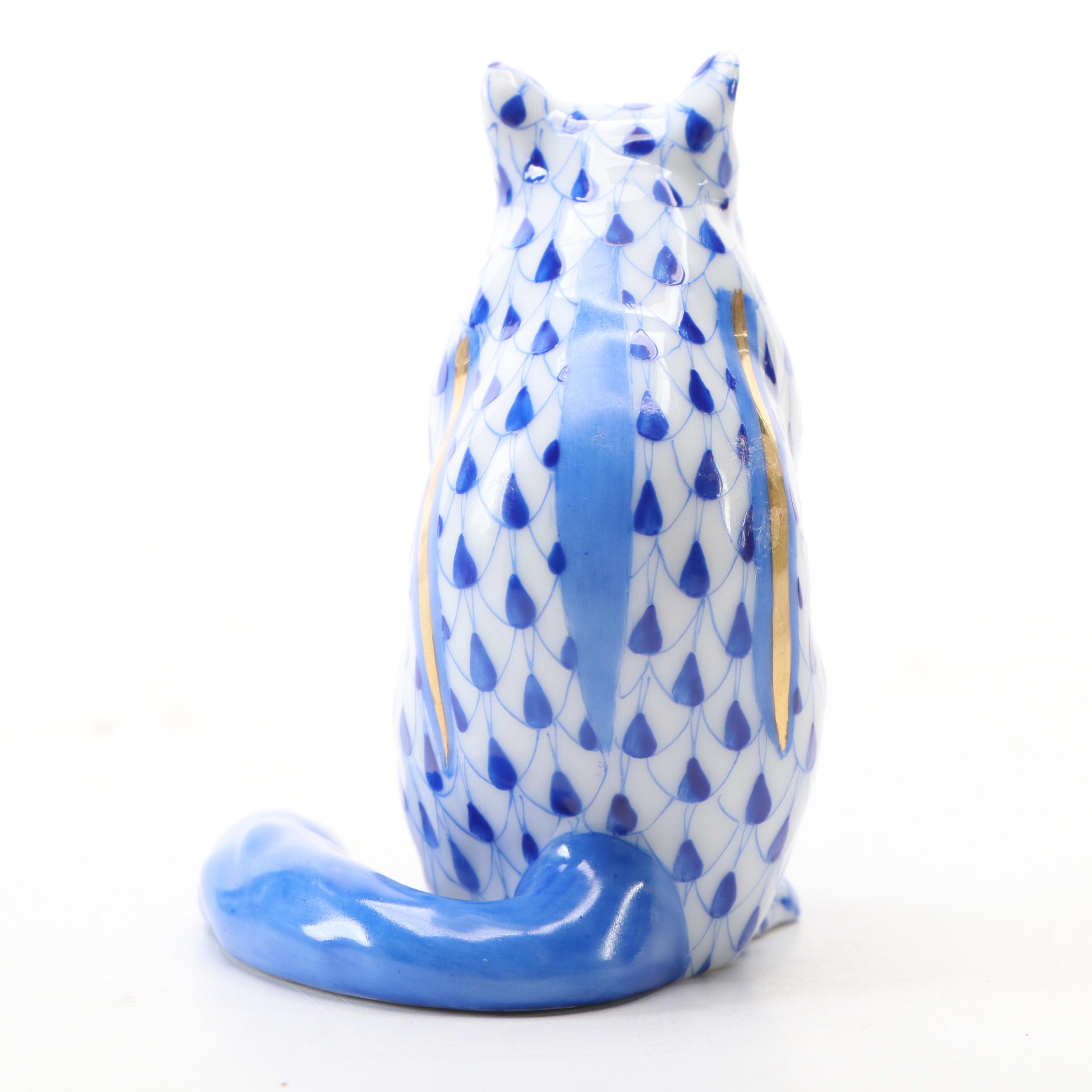 Herend Blue Fishnet With Gold "Chipmunk with Acorn" Porcelain Figure