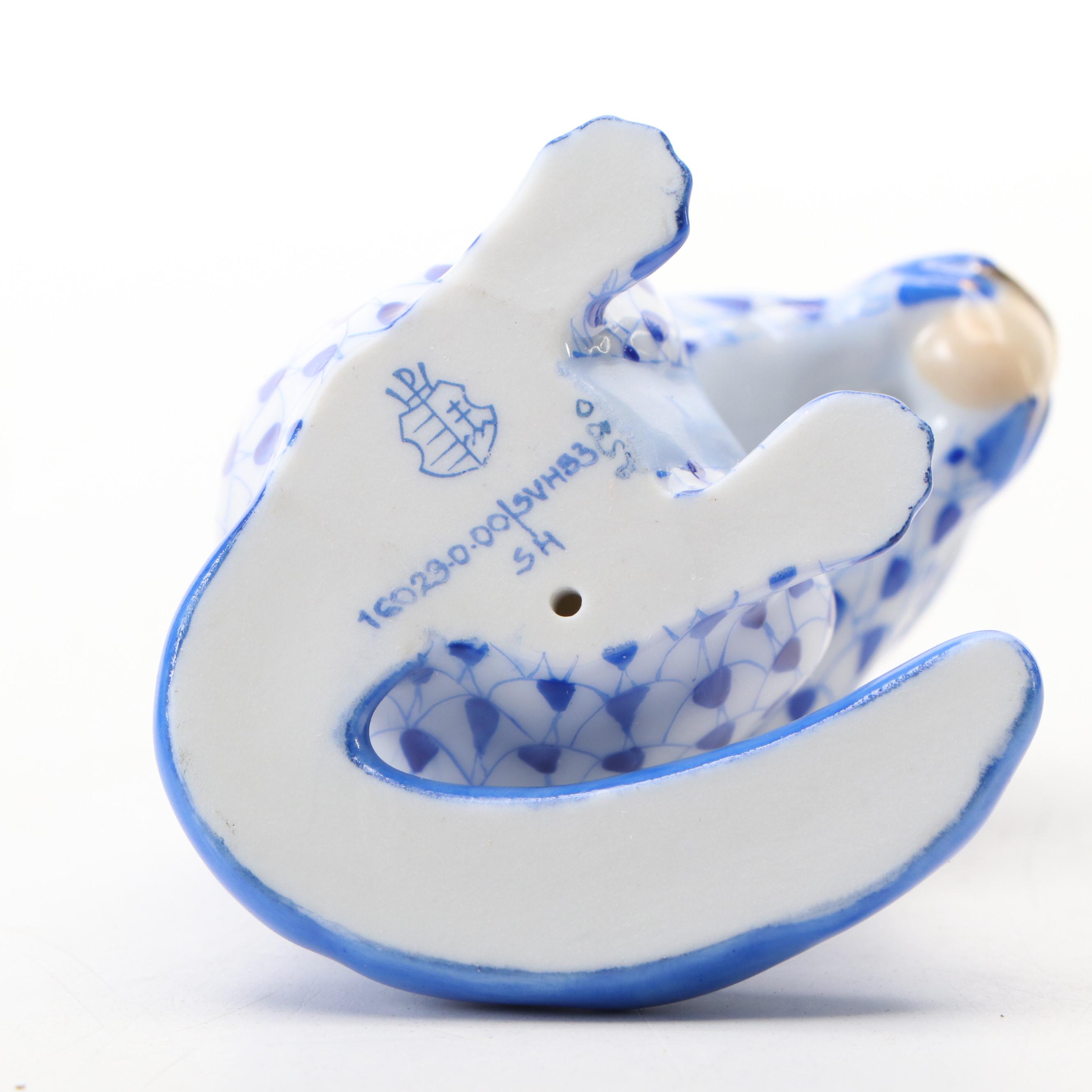 Herend Blue Fishnet With Gold "Chipmunk with Acorn" Porcelain Figure