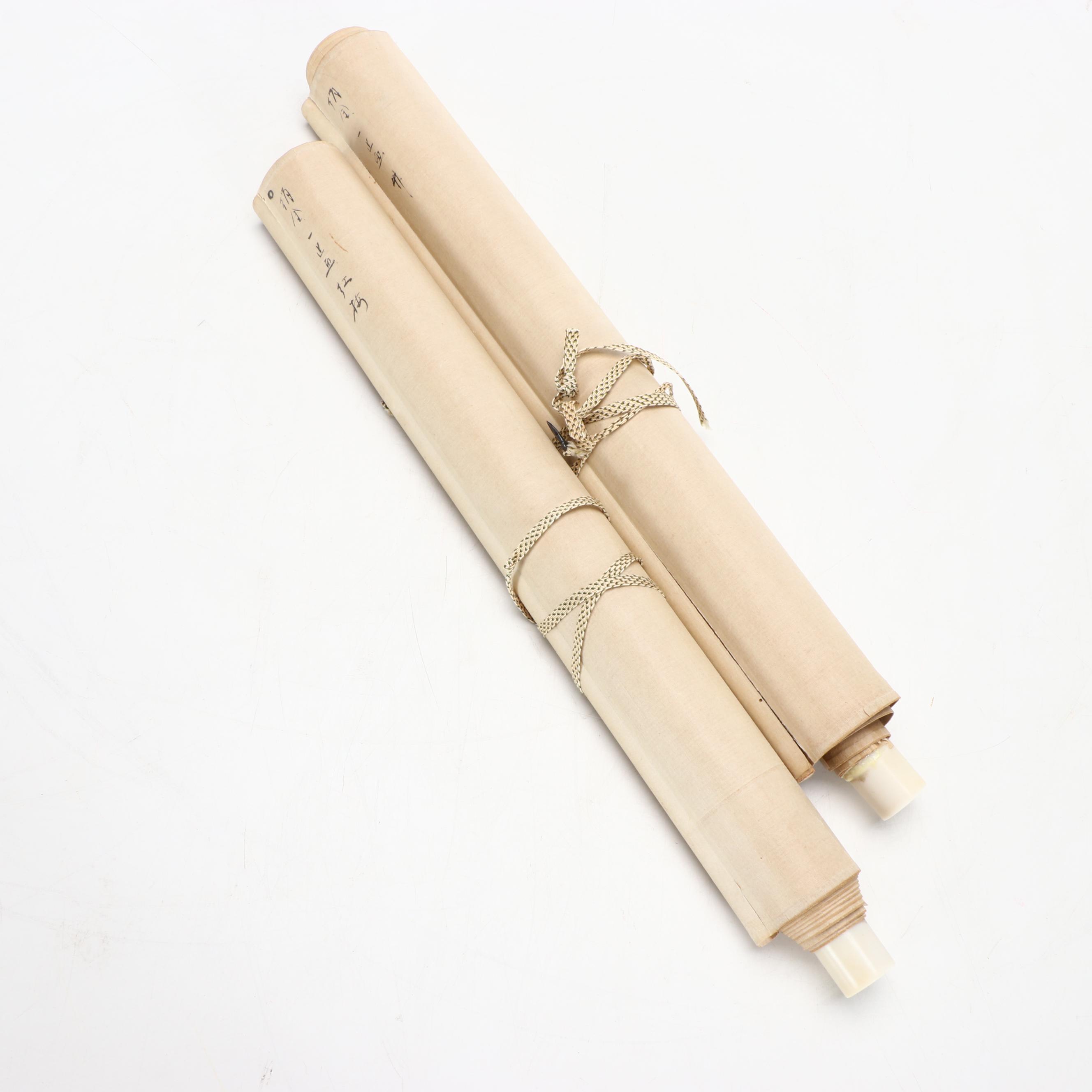 Antique Japanese Kachō-ga Kakejiku Scroll Paintings