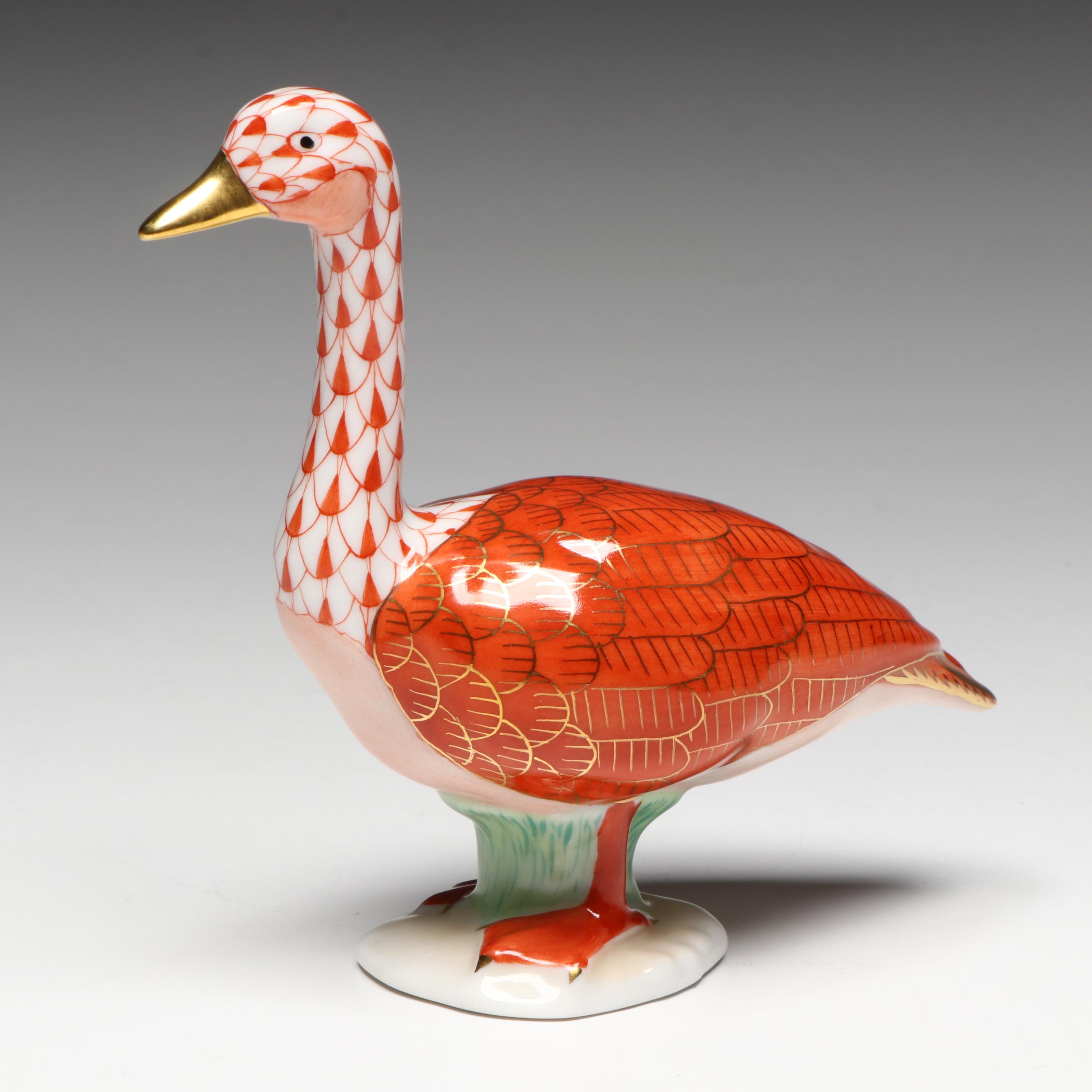 Herend Rust Fishnet with Gold "Canada Goose" Porcelain Figure