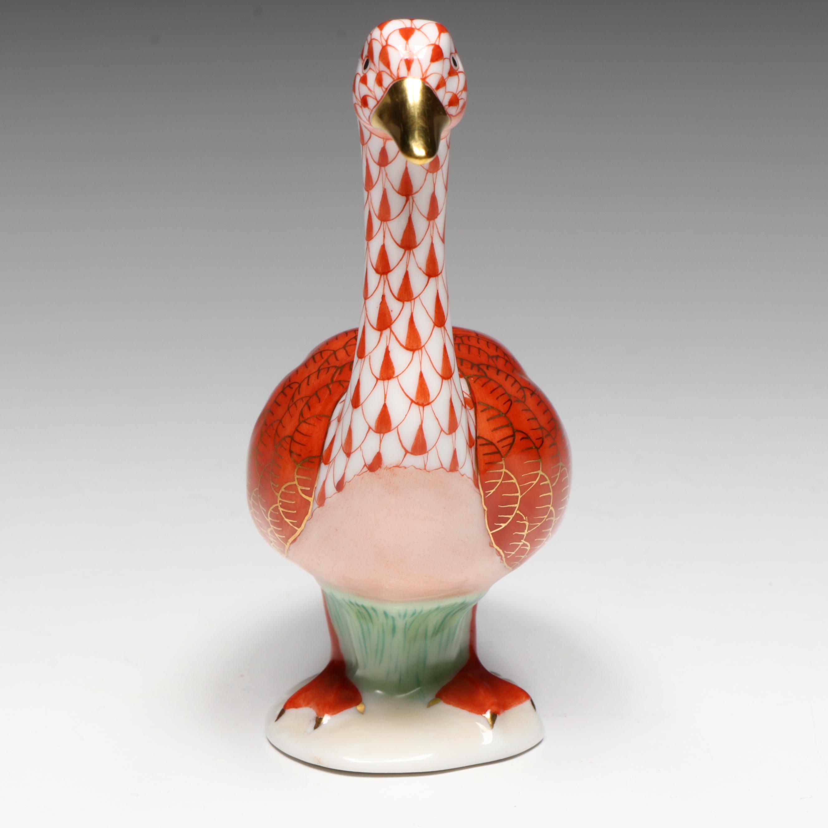 Herend Rust Fishnet with Gold "Canada Goose" Porcelain Figure