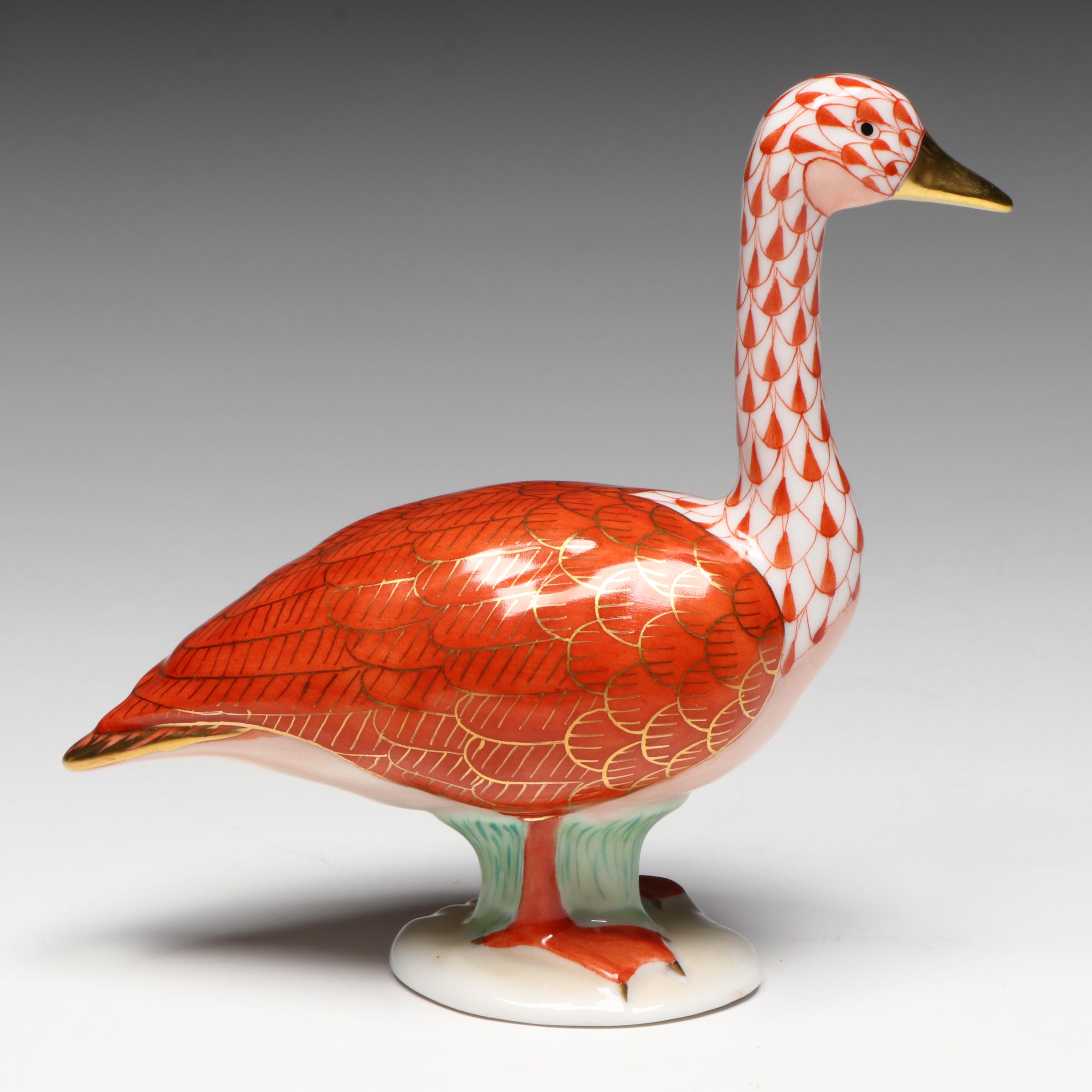 Herend Rust Fishnet with Gold "Canada Goose" Porcelain Figure