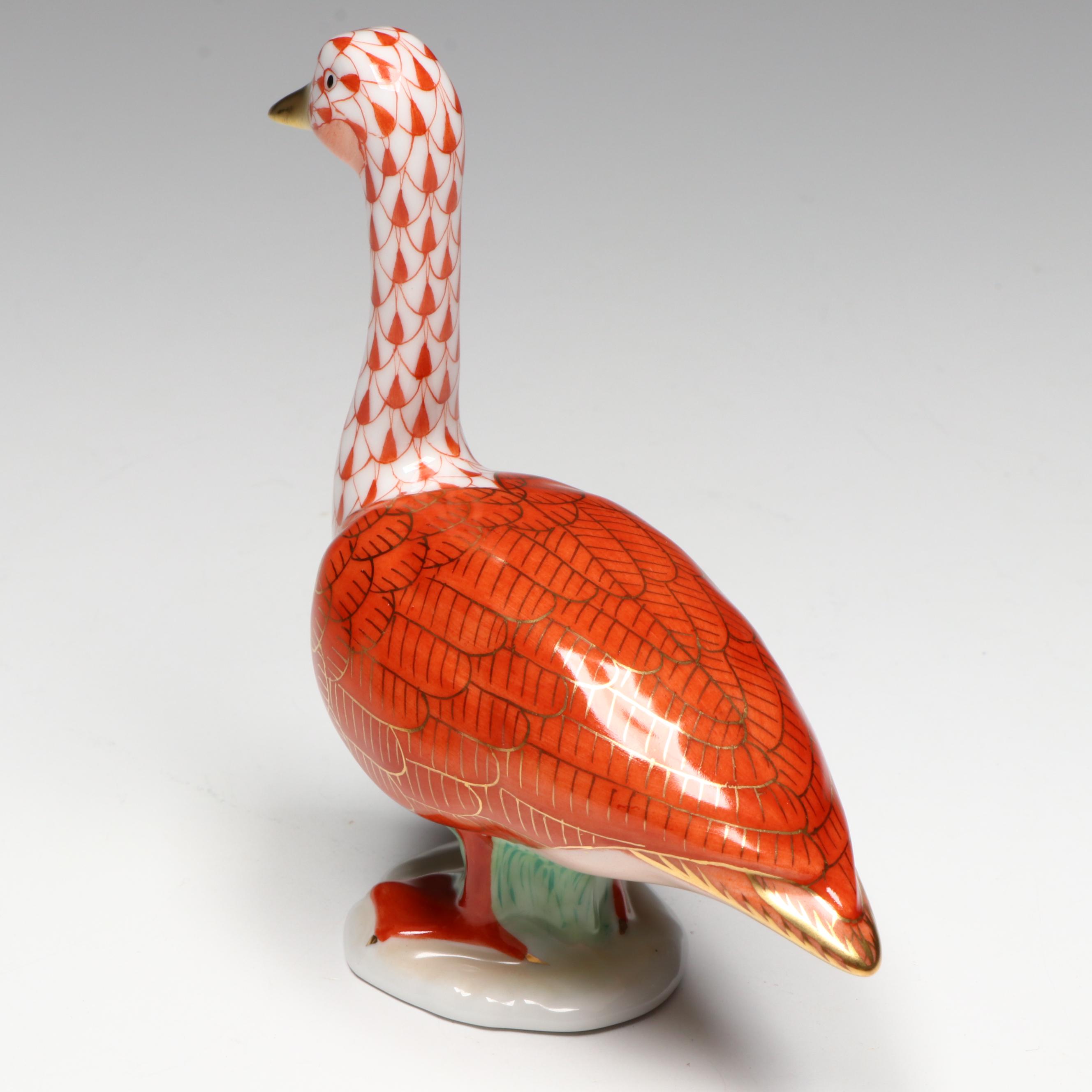 Herend Rust Fishnet with Gold "Canada Goose" Porcelain Figure