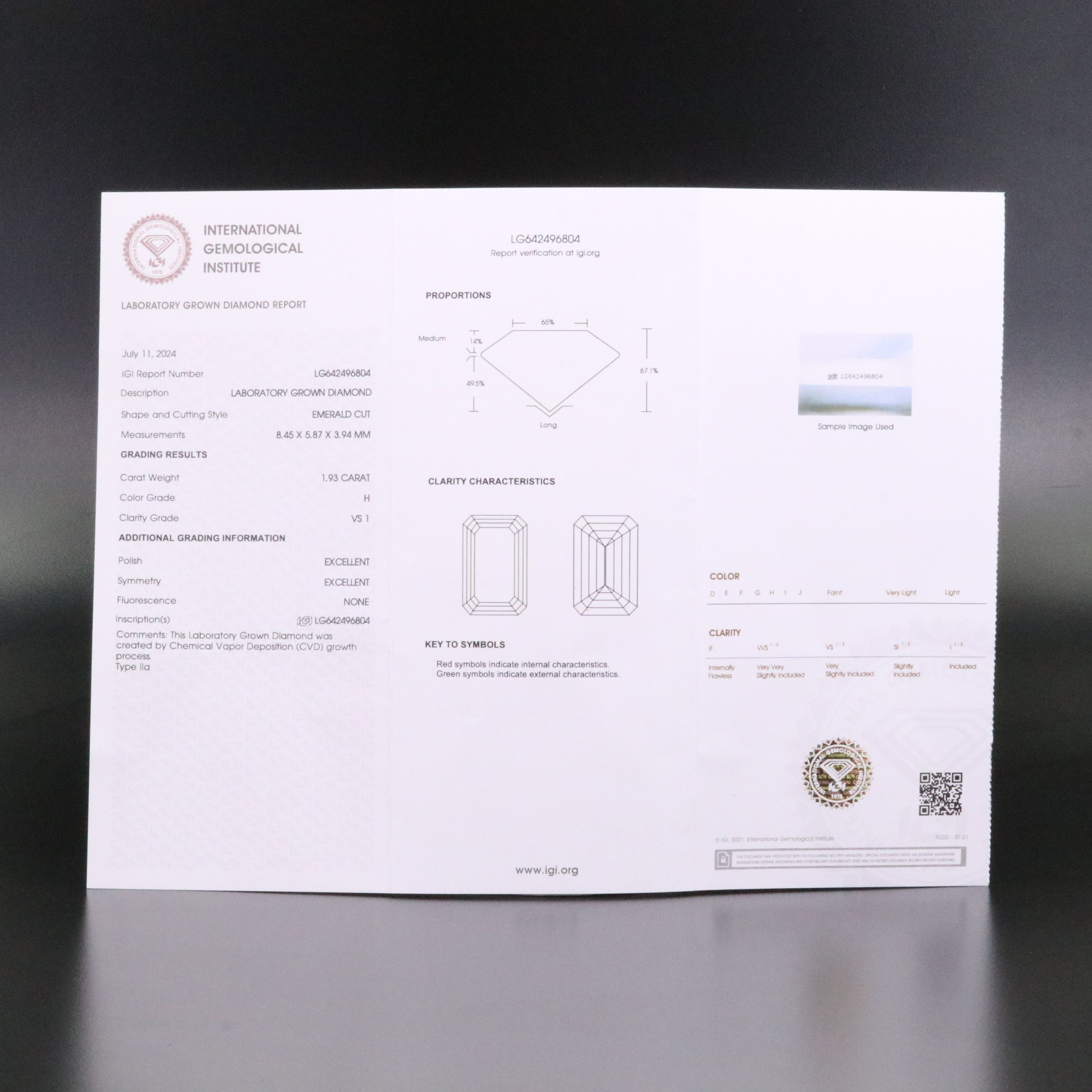 Loose 1.93 CT Lab Grown Diamond with IGI Report